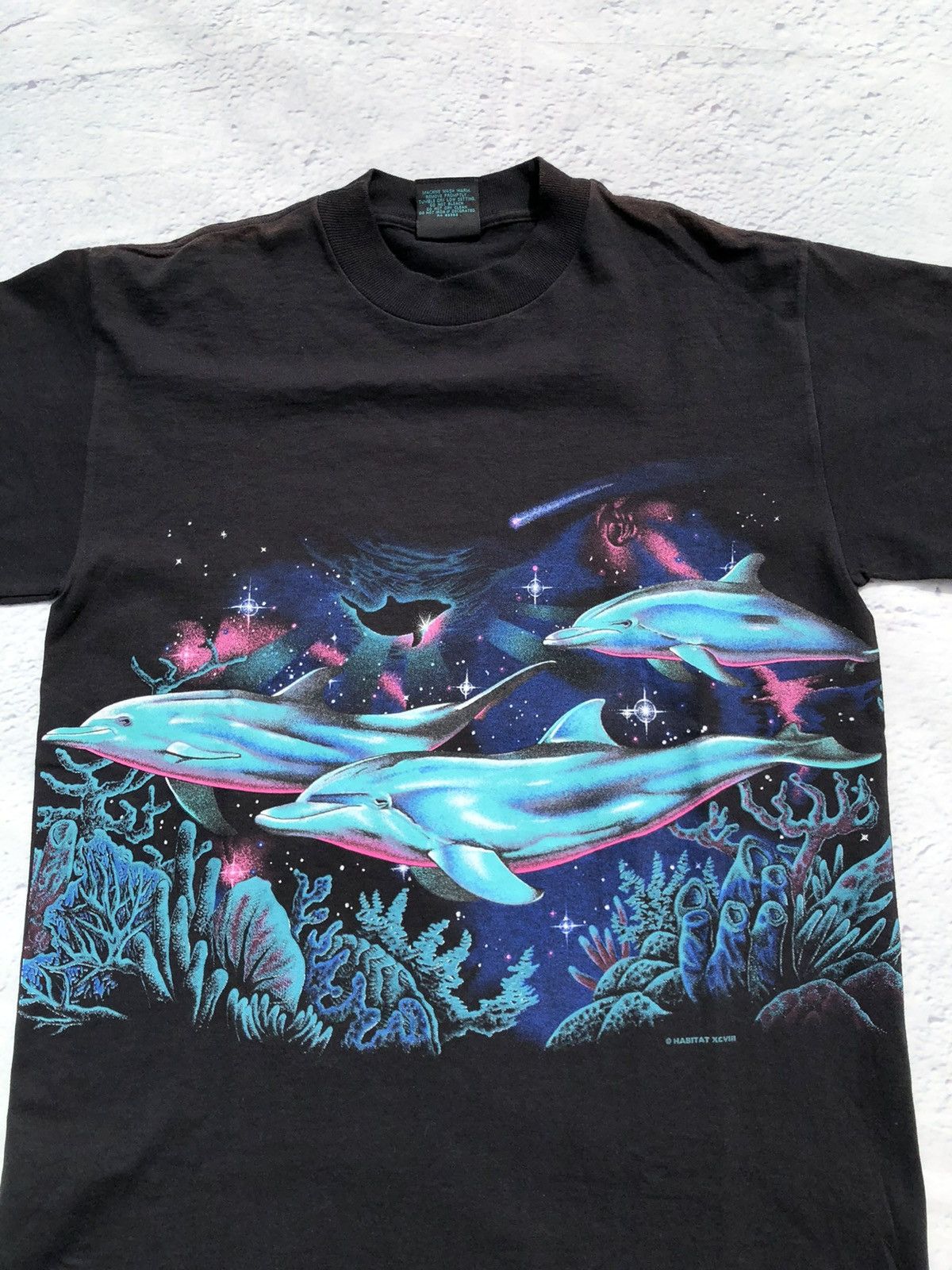 Habitat Vintage 90s Habitat XCIII Dolphin Sea Ocean Animal Black Tee Size US M / EU 48-50 / 2 - 3 Thumbnail