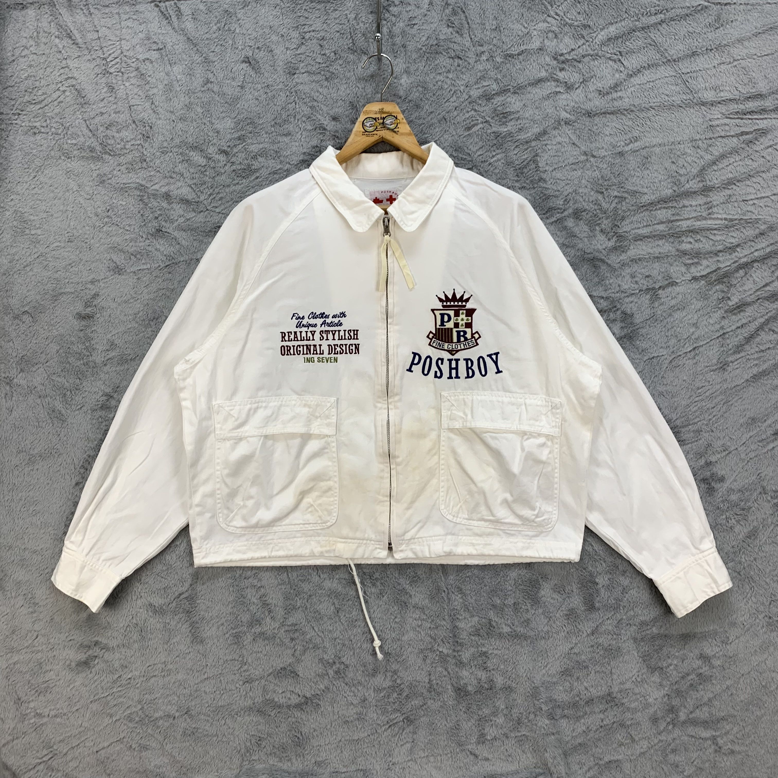 image of Vintage Posh Boy Sports Big Logo Cropped Jacket 4371-141 in White, Men's (Size Medium)