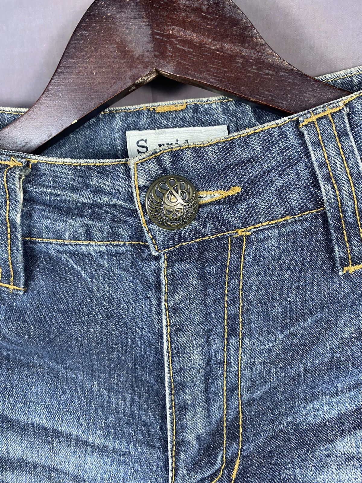 If Six Was Nine × Japanese Brand × Vintage Vintage Japan Printed Bling Ripped Low Rise Flare Jeans Size 31" - 8 Thumbnail