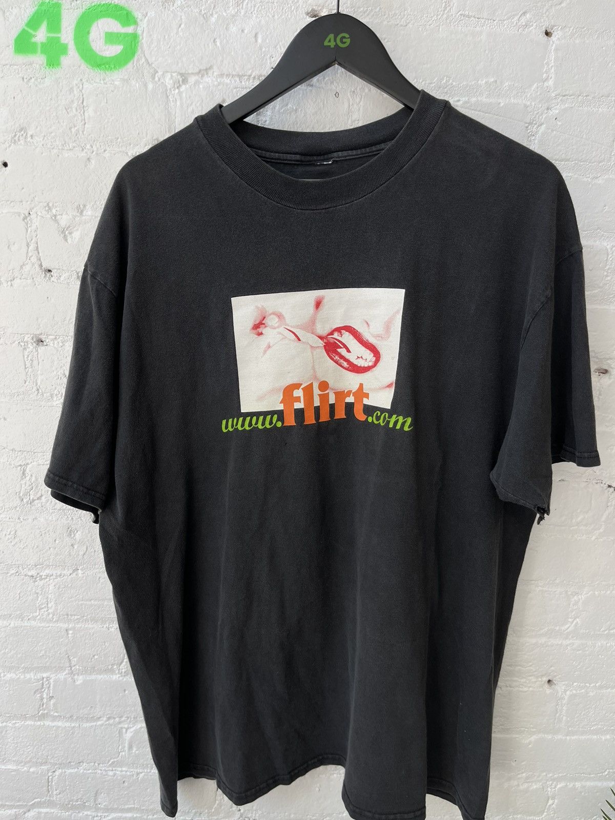 image of Vintage Porn Flirt . Com Slut Sex Shirt Thrashed XL in Sun Fade Black, Men's