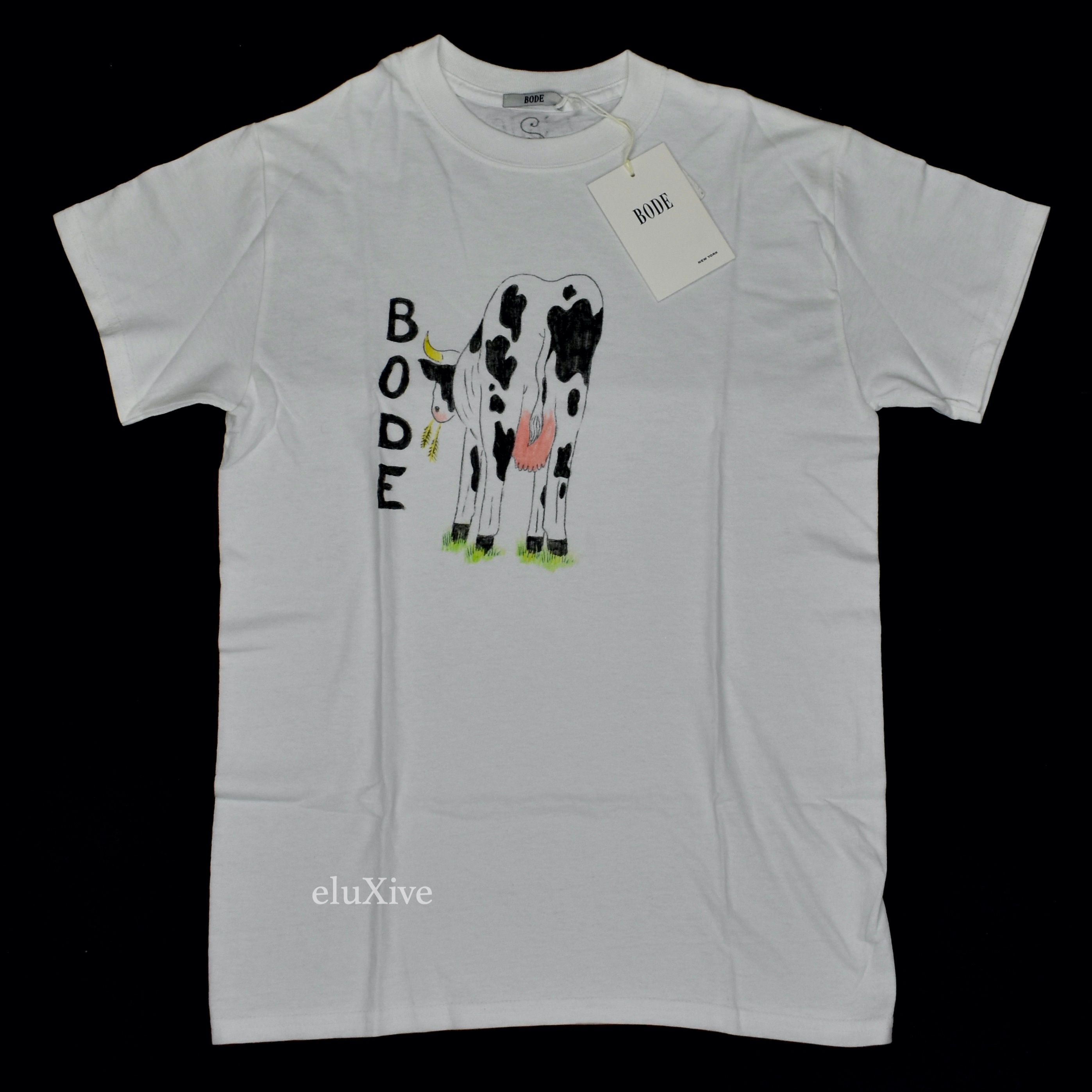 Pre-owned Bode Hand Illustrated Cow Logo T-shirt White S Nwt