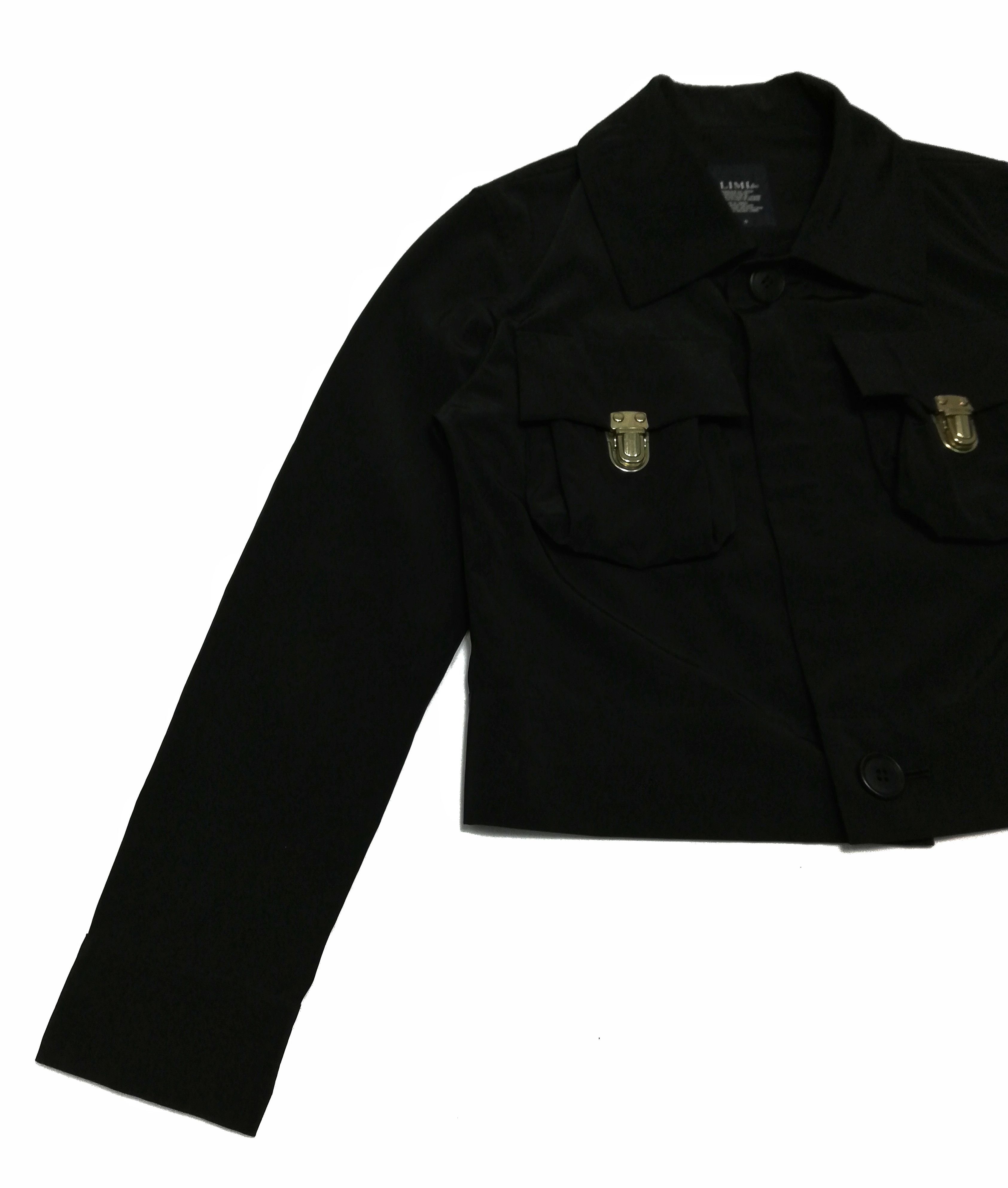 Limi Feu × Yohji Yamamoto 🔥Limi Feu Black Polyester Buckle Cropped Top Jacket Crazy Size US S / EU 44-46 / 1 - 2 Thumbnail