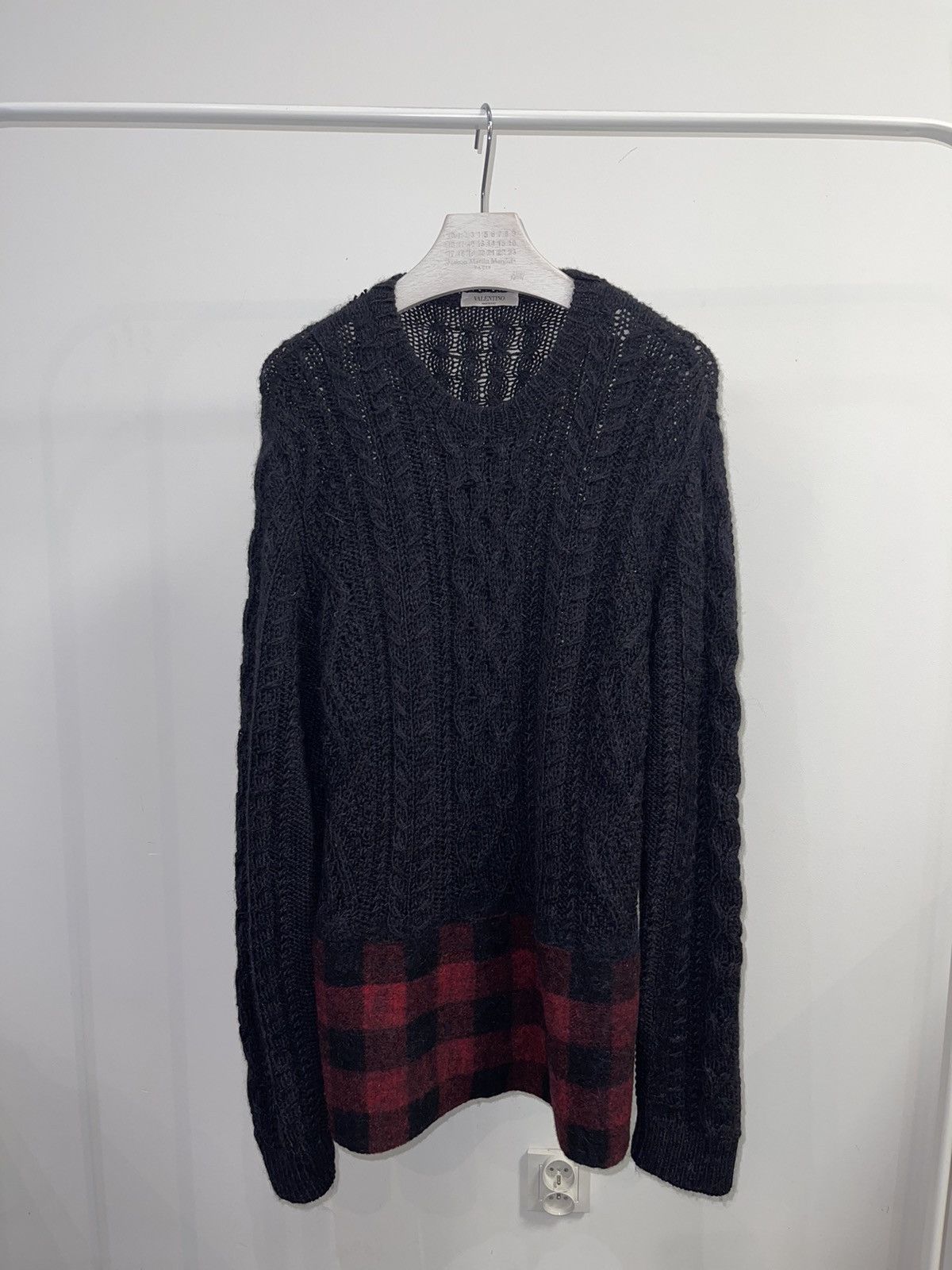 image of Avant Garde x Valentino Heavy Knit Patchwork Alpaca Wool Sweater in Black, Men's (Size Large)