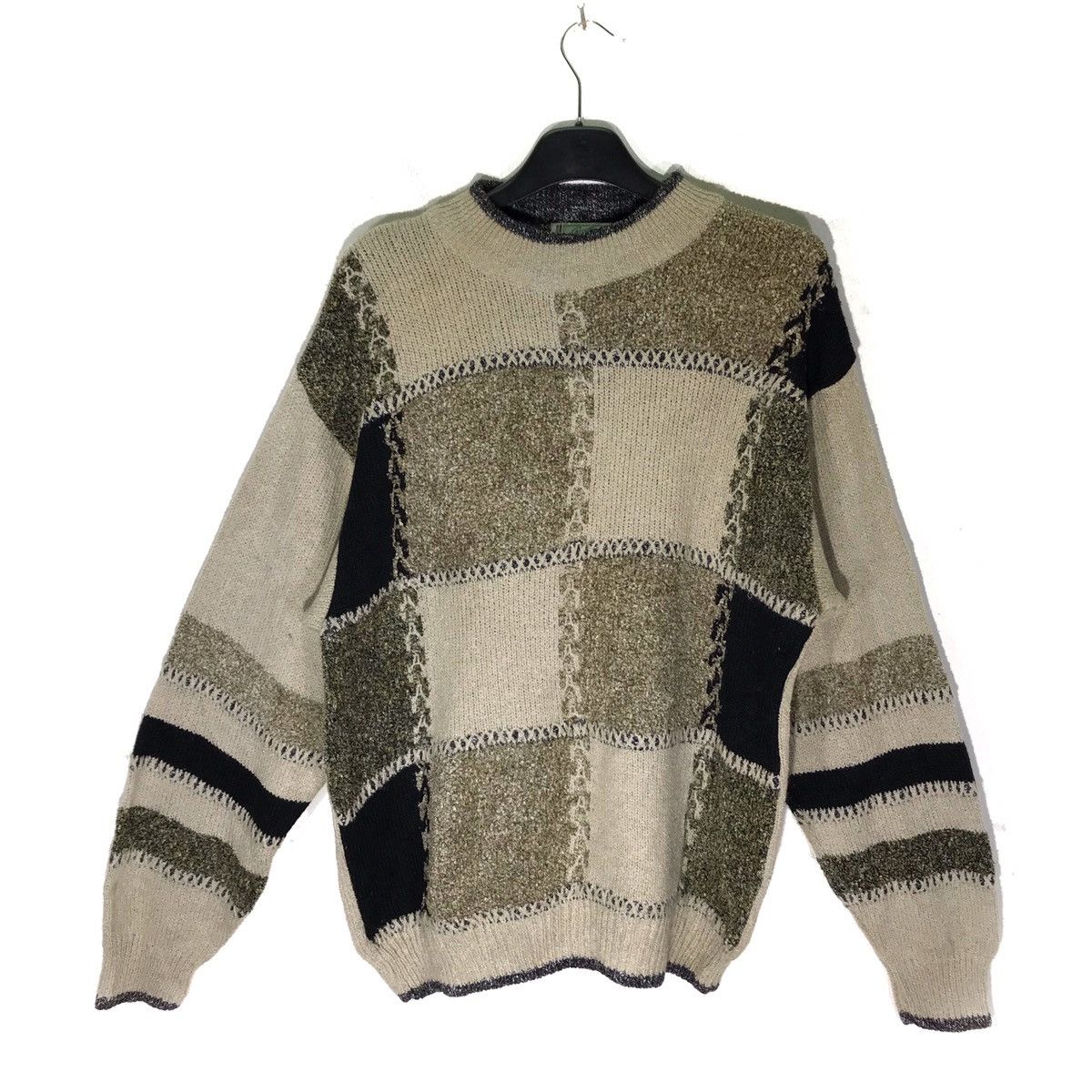 Vintage Made In Italy Vintage Crocodile Check Wool Knit Sweater Size US M / EU 48-50 / 2 - 1 Thumbnail