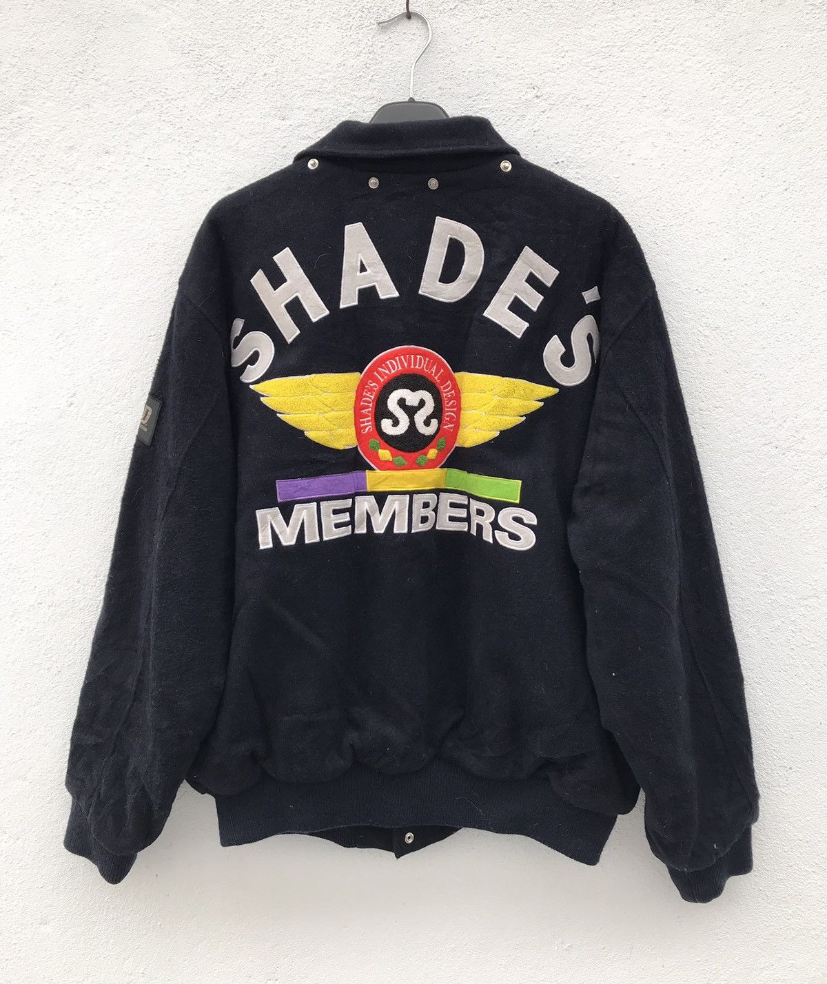image of Designer Vintage 80's Shade’S Individual Design Big Logo Wool Jackets in Black, Men's (Size Large)