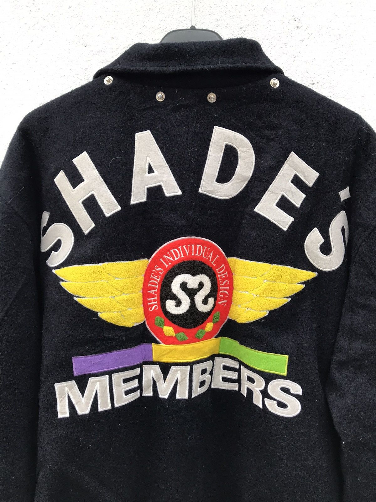 Designer × Japanese Brand Vintage 80s Shade’s Individual Design Big Logo Wool Jackets Size US L / EU 52-54 / 3 - 7 Thumbnail