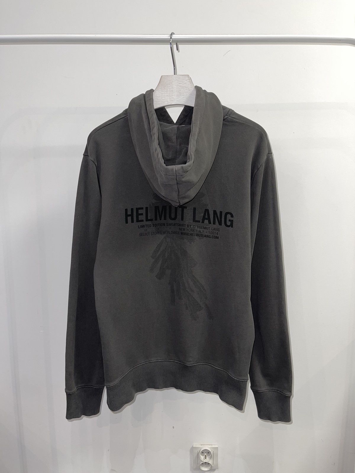 image of Limited Edition! Helmut Lang Big Logo Washed Gray Hoodie in Grey, Men's (Size Medium)