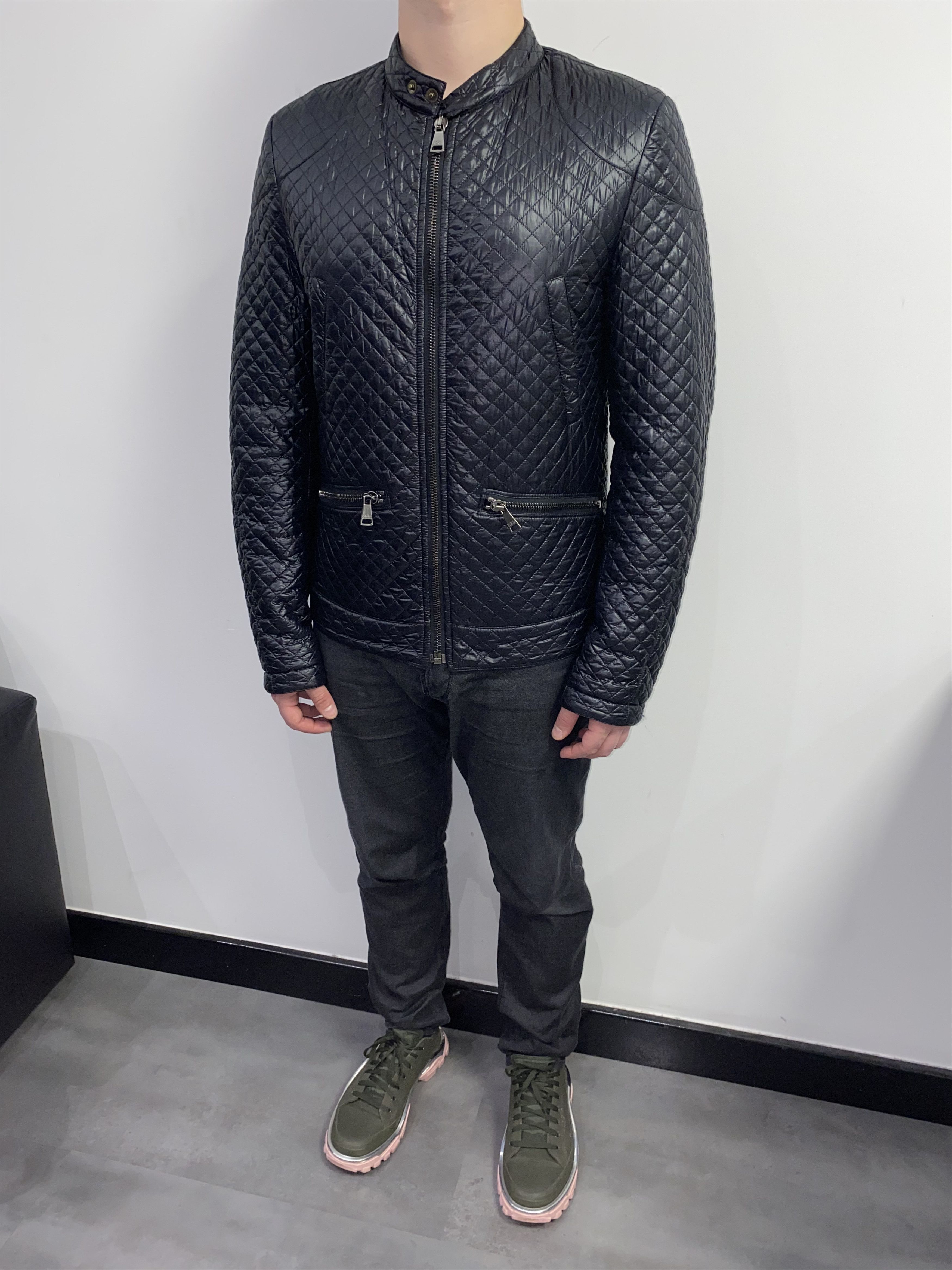 image of Dolce Gabbana Main Line Dolce & Gabbana Quilted Biker Bomber Jacket in Black, Men's (Size Medium)