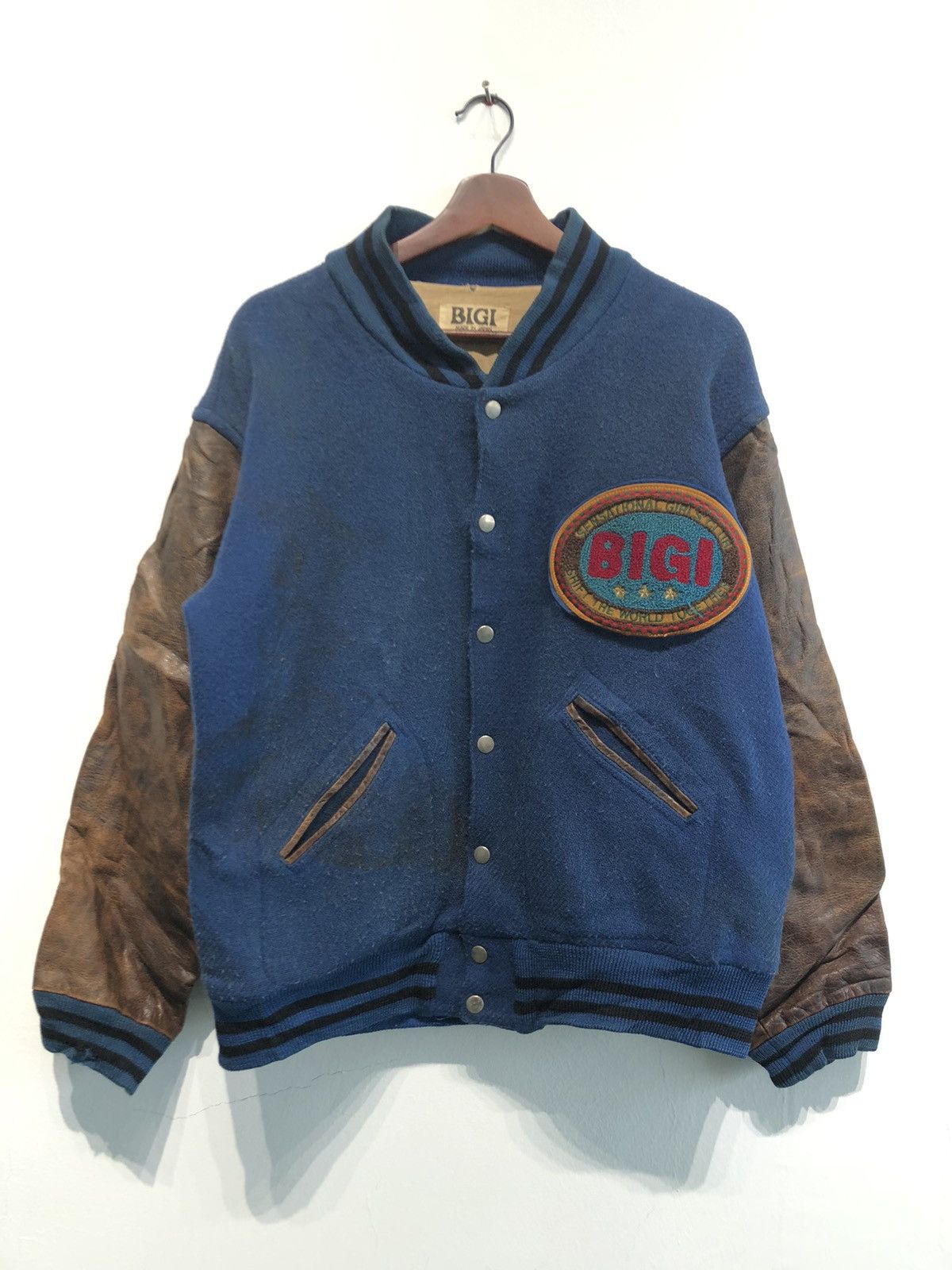 BIGI Bigi Big Logo Wool Leather Varsity Jacket Size US L / EU 52-54 / 3 - 2 Thumbnail