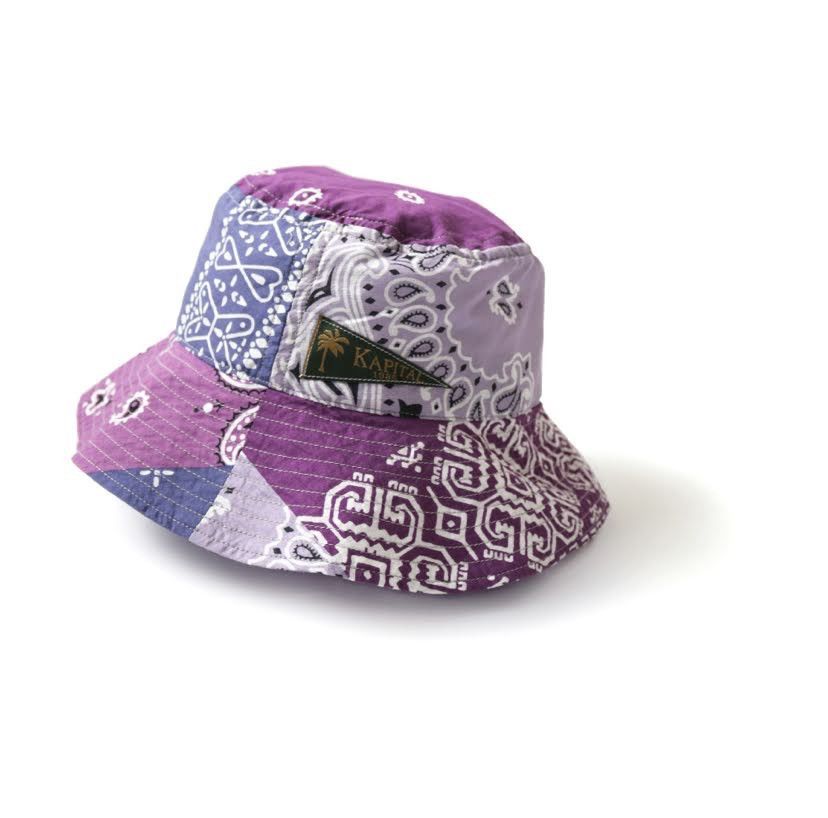 image of Kapital Bandana Patchwork Bucket Hat Long Brim in Purple, Men's