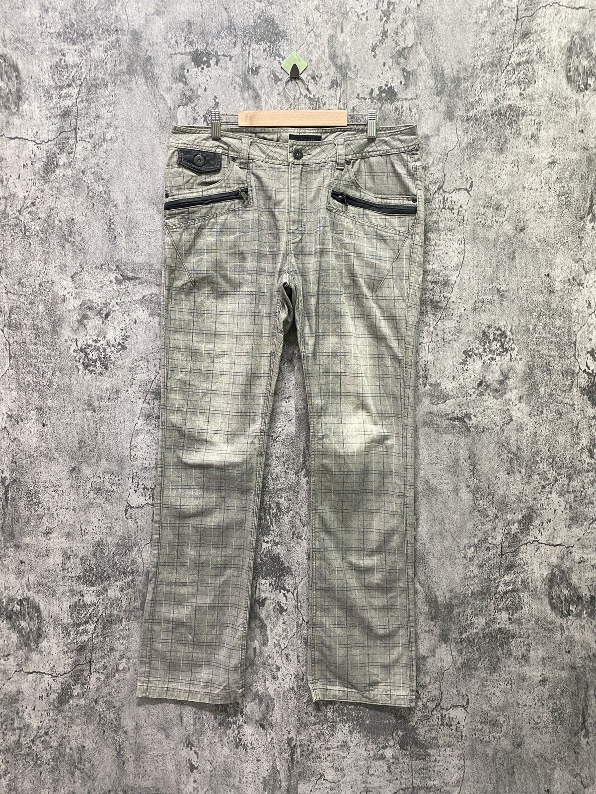 image of Japan In The Attic Checked Plaid Buckle Multipocket Pant in Grey, Men's (Size 34)