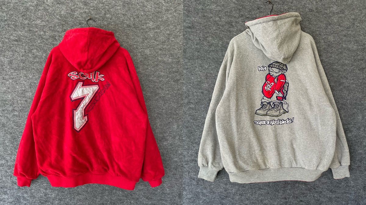 Vintage Y2K SCHOOL OF HARD KNOCKS REVERSIBLE HOODIE Size US XXL / EU 58 / 5 - 1 Thumbnail