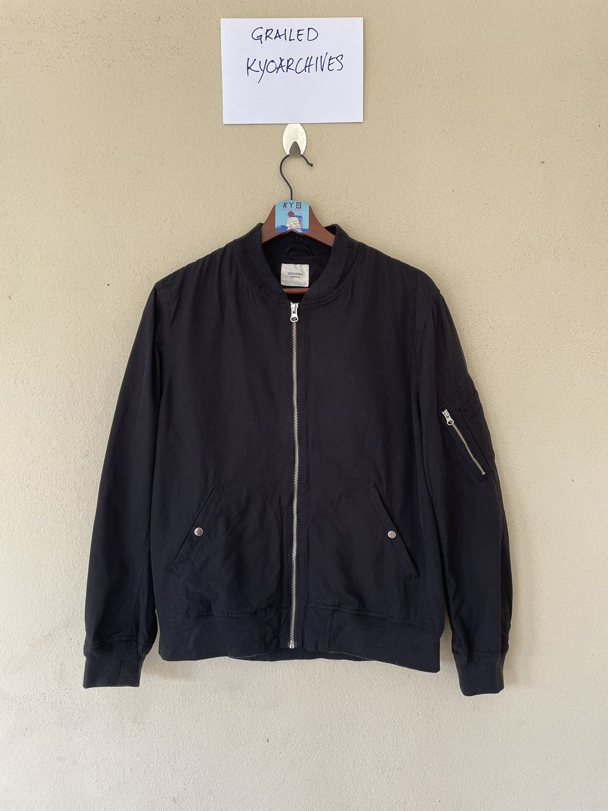 image of Bomber Jacket Browny Vintage Black Bombers, Men's (Size Large)