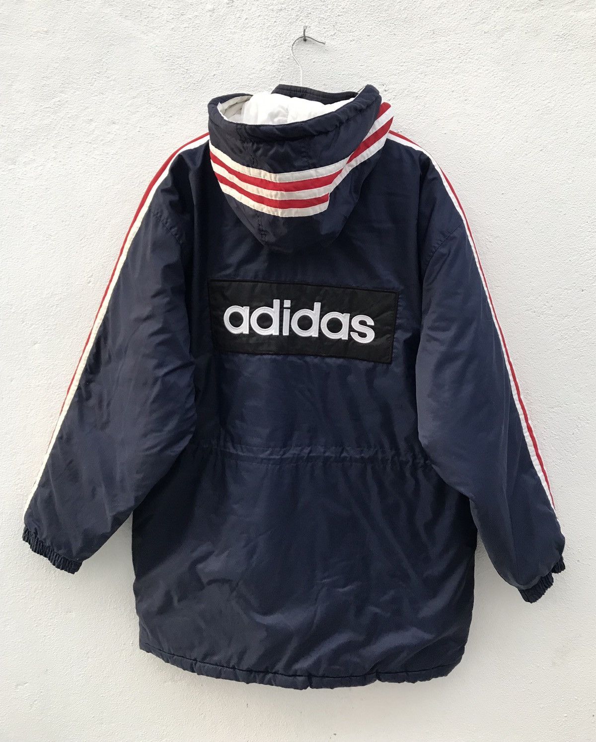 Adidas × Vintage Vintage Adidas Big Logo Stripe Hooded Long Jacket Size US M / EU 48-50 / 2 - 1 Thumbnail
