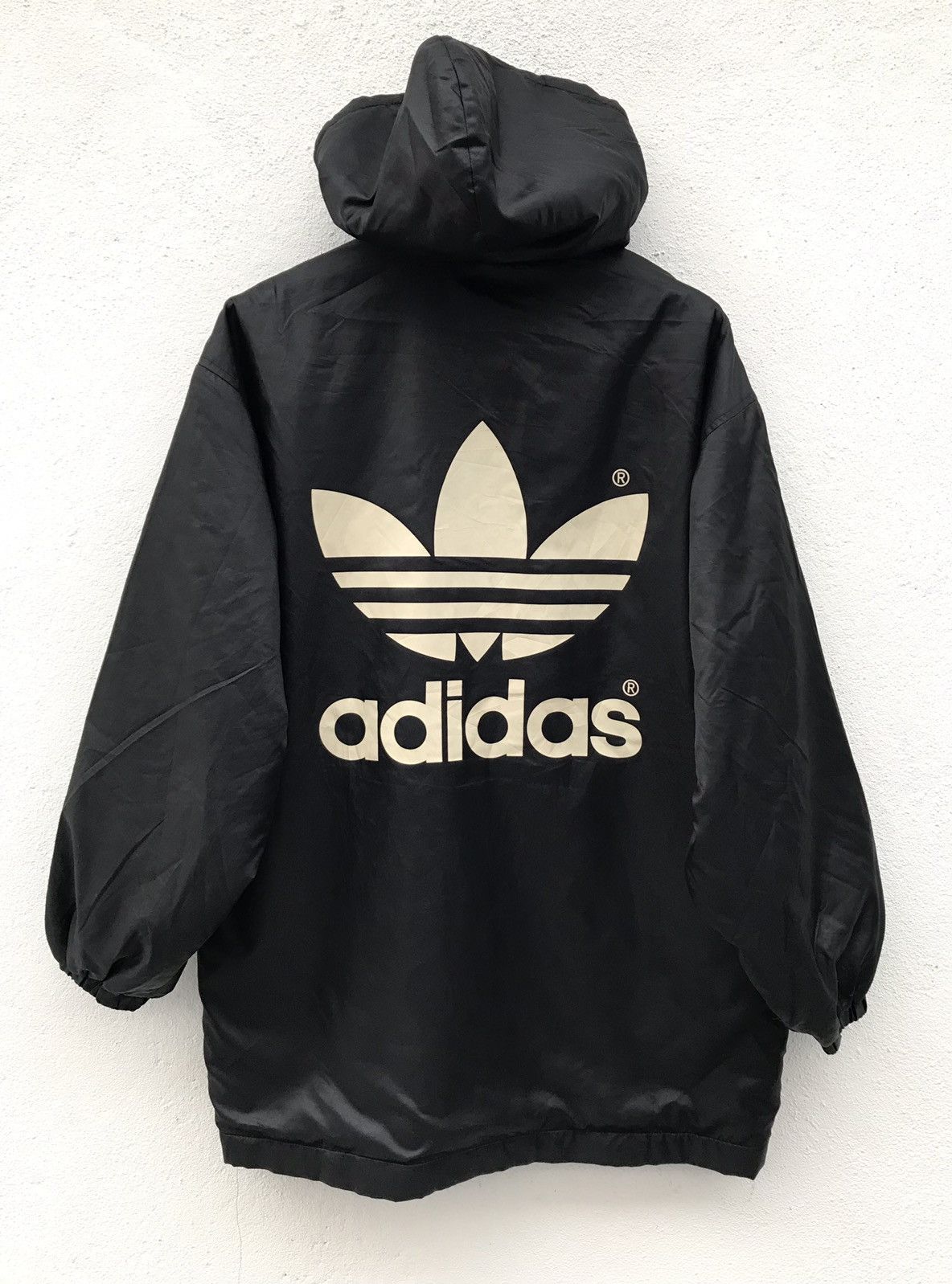 Adidas × Vintage Vintage Adidas Trefoil Big Logo Hoodie Long Parka Jacket Size US M / EU 48-50 / 2 - 1 Thumbnail