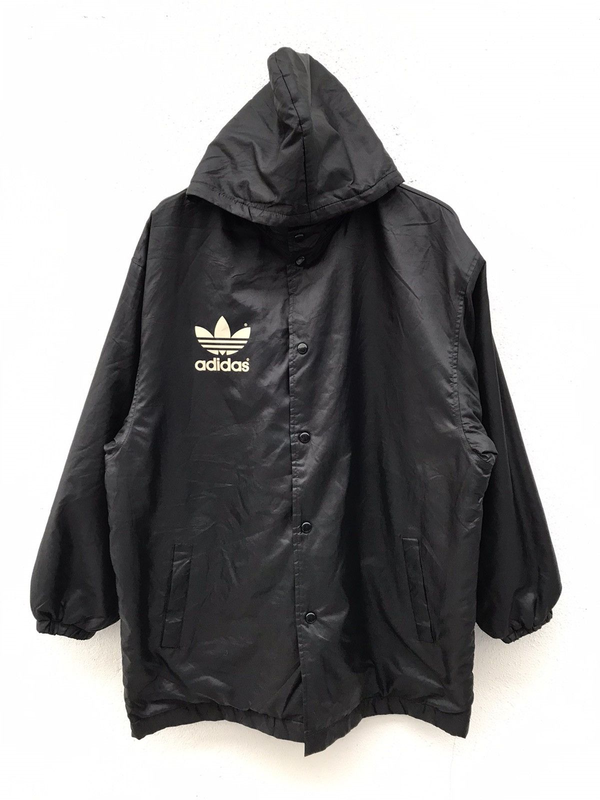 Adidas × Vintage Vintage Adidas Trefoil Big Logo Hoodie Long Parka Jacket Size US M / EU 48-50 / 2 - 2 Thumbnail