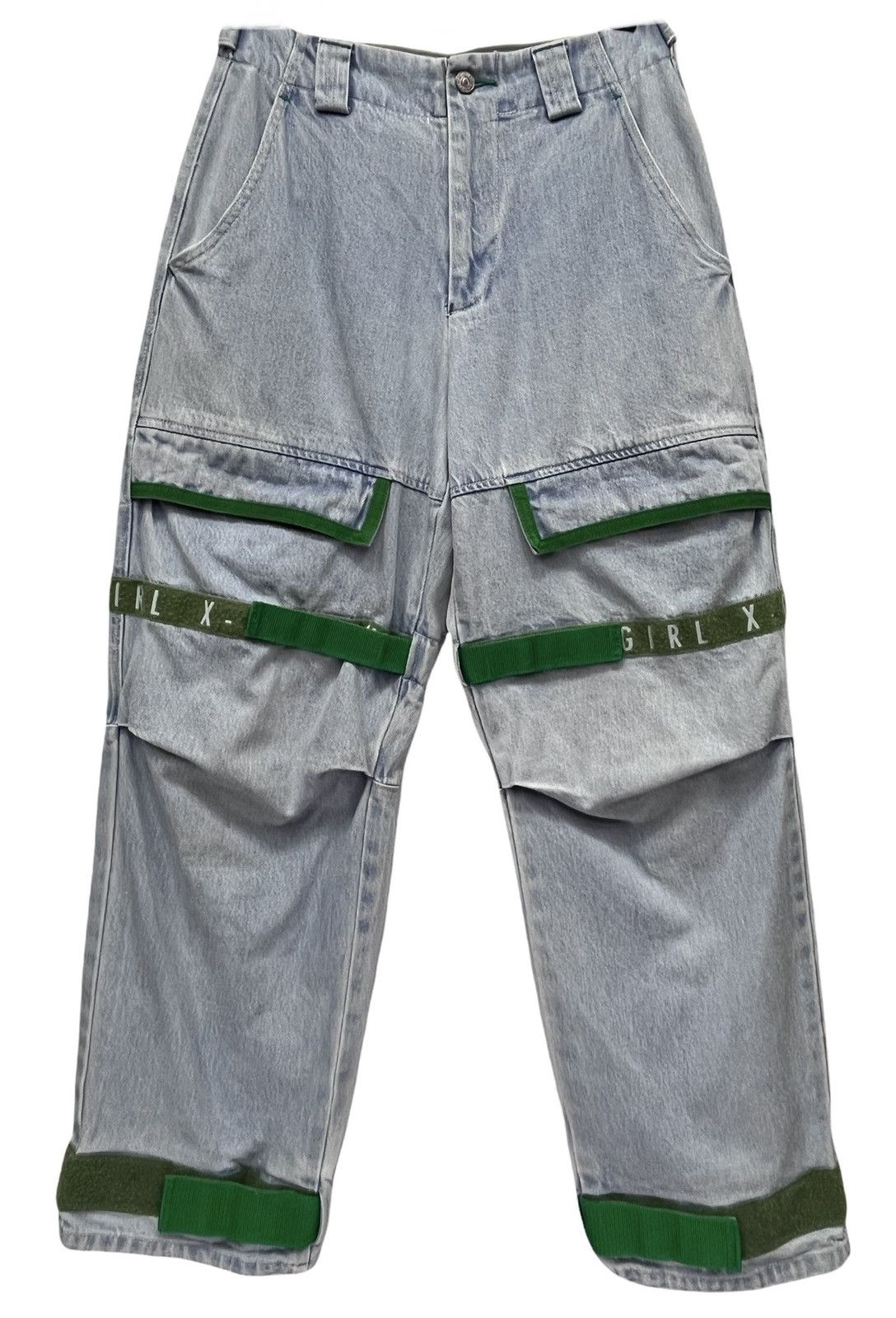Twisted X 🔥Vtg X-GIRL Japan Bondage Velcro Hip Hop Skate Baggy Denim Size US 27 - 5 Thumbnail