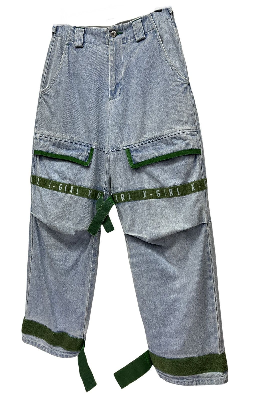 Twisted X 🔥Vtg X-GIRL Japan Bondage Velcro Hip Hop Skate Baggy Denim Size US 27 - 2 Thumbnail