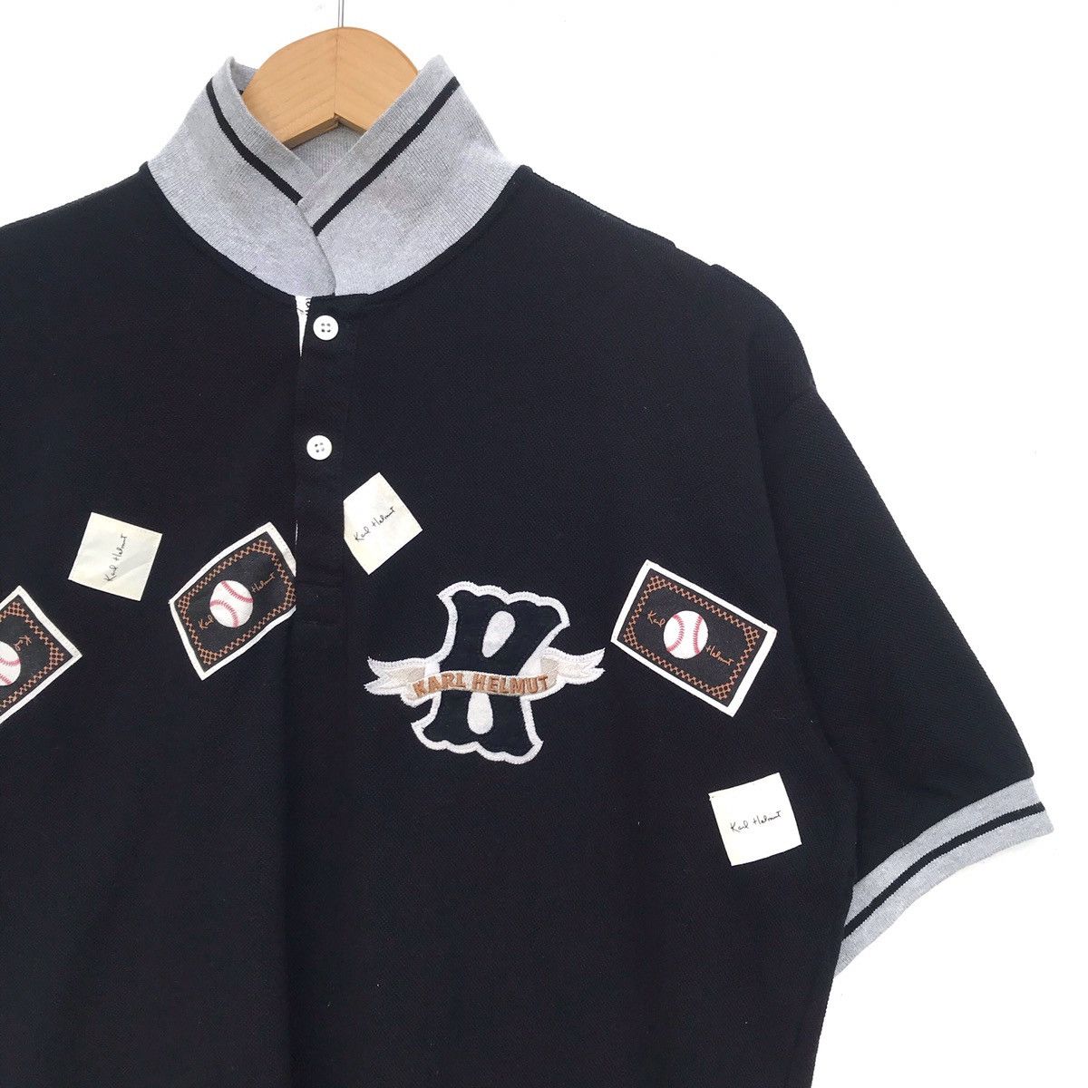 image of Karl Helmut Patches Polo in Black, Men's (Size Medium)