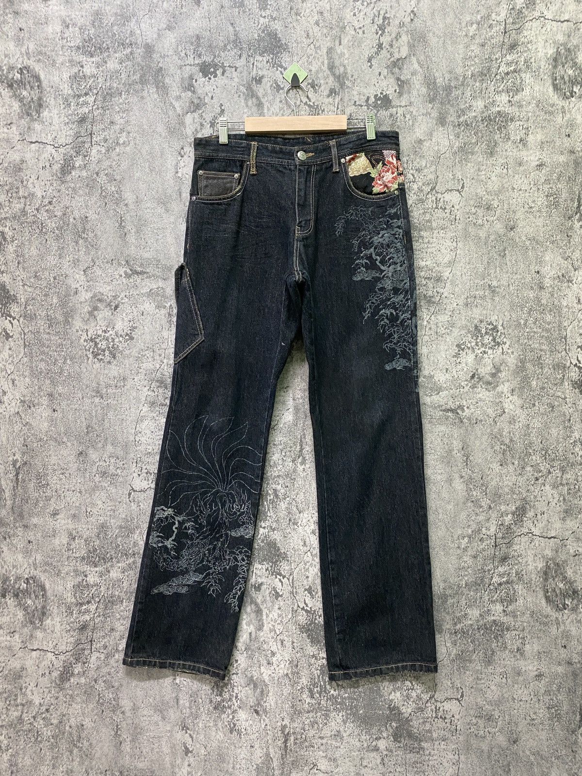Japanese Brand Japan Tradition GUMU Multipocket Floral Design Denim Pants Size US 30 / EU 46 - 1 Thumbnail