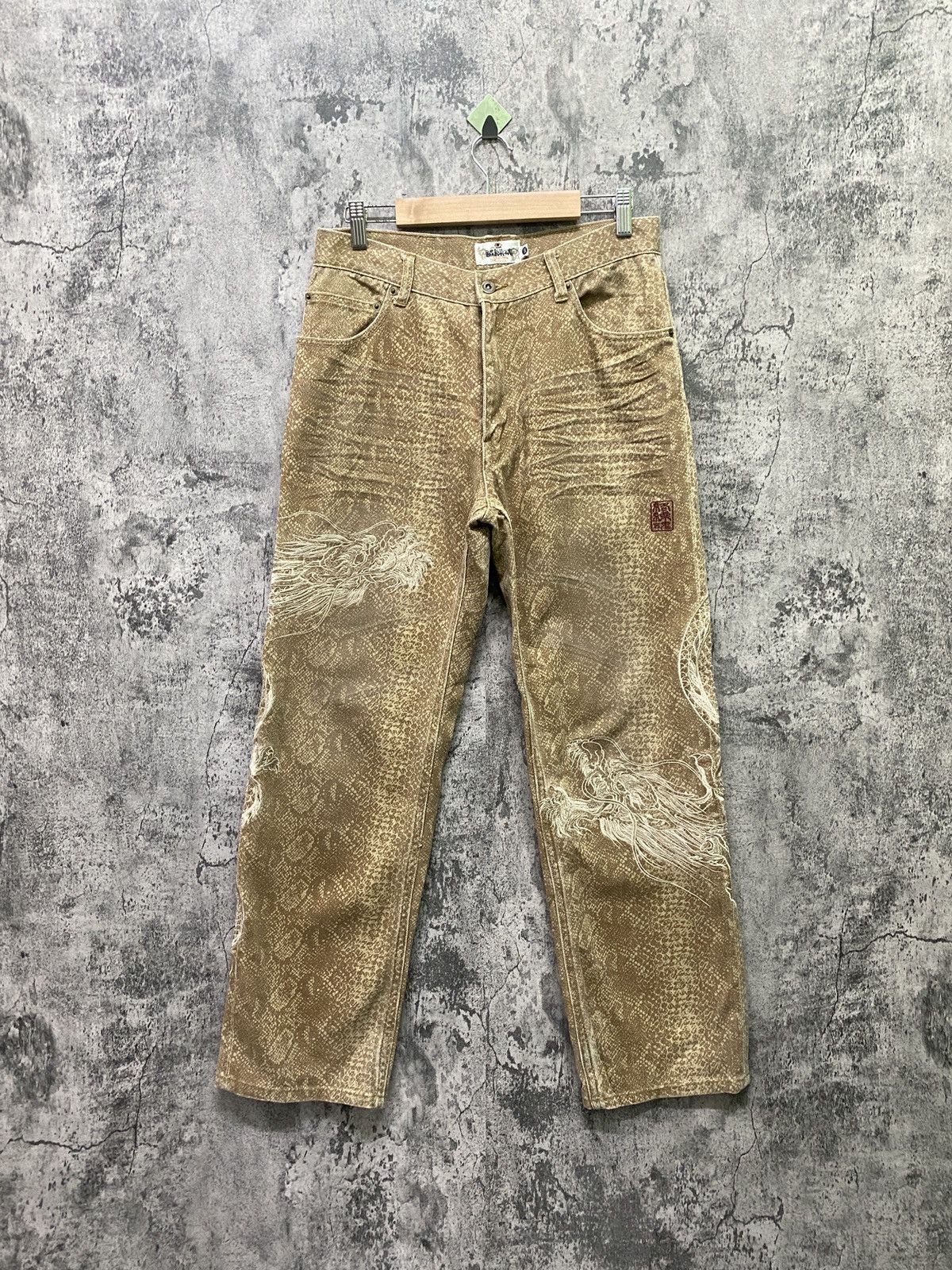 image of Vintage Karakuri Tamashii Fullprint Embroidered Dragon Denim in Brown, Men's (Size 29)