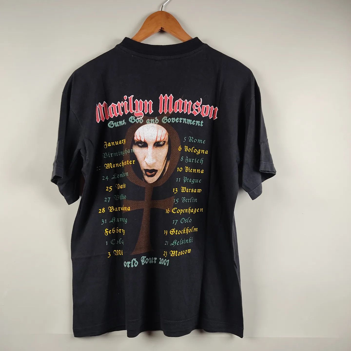 Band Tees × Marilyn Manson × Vintage 2001 Marilyn Manson Guns God and Government World tour Size US L / EU 52-54 / 3 - 2 Thumbnail