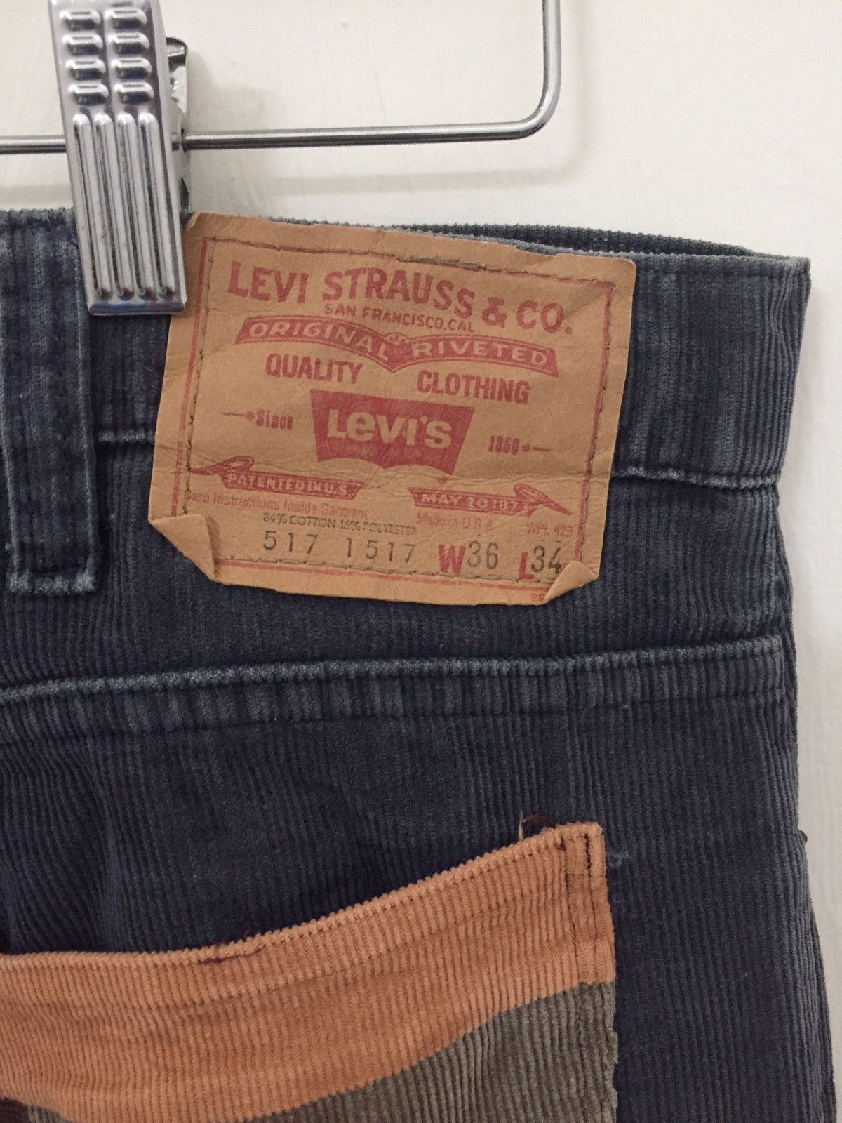 Art Comes First Vintage 80s Levis Corduroy Patchwork Flare top button 54 Size US 36 / EU 52 - 9 Thumbnail