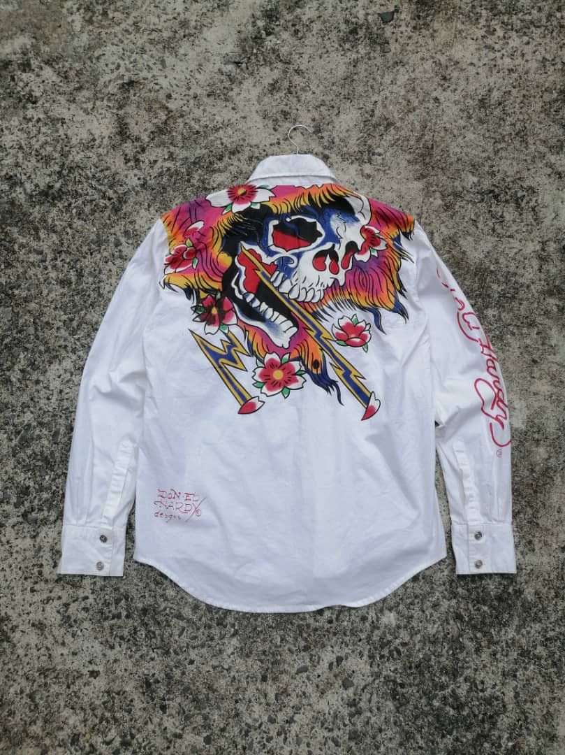 Christian Audigier Ed Hardy Christian Audigier Ed Hardy Skull Button Longsleeve Grailed