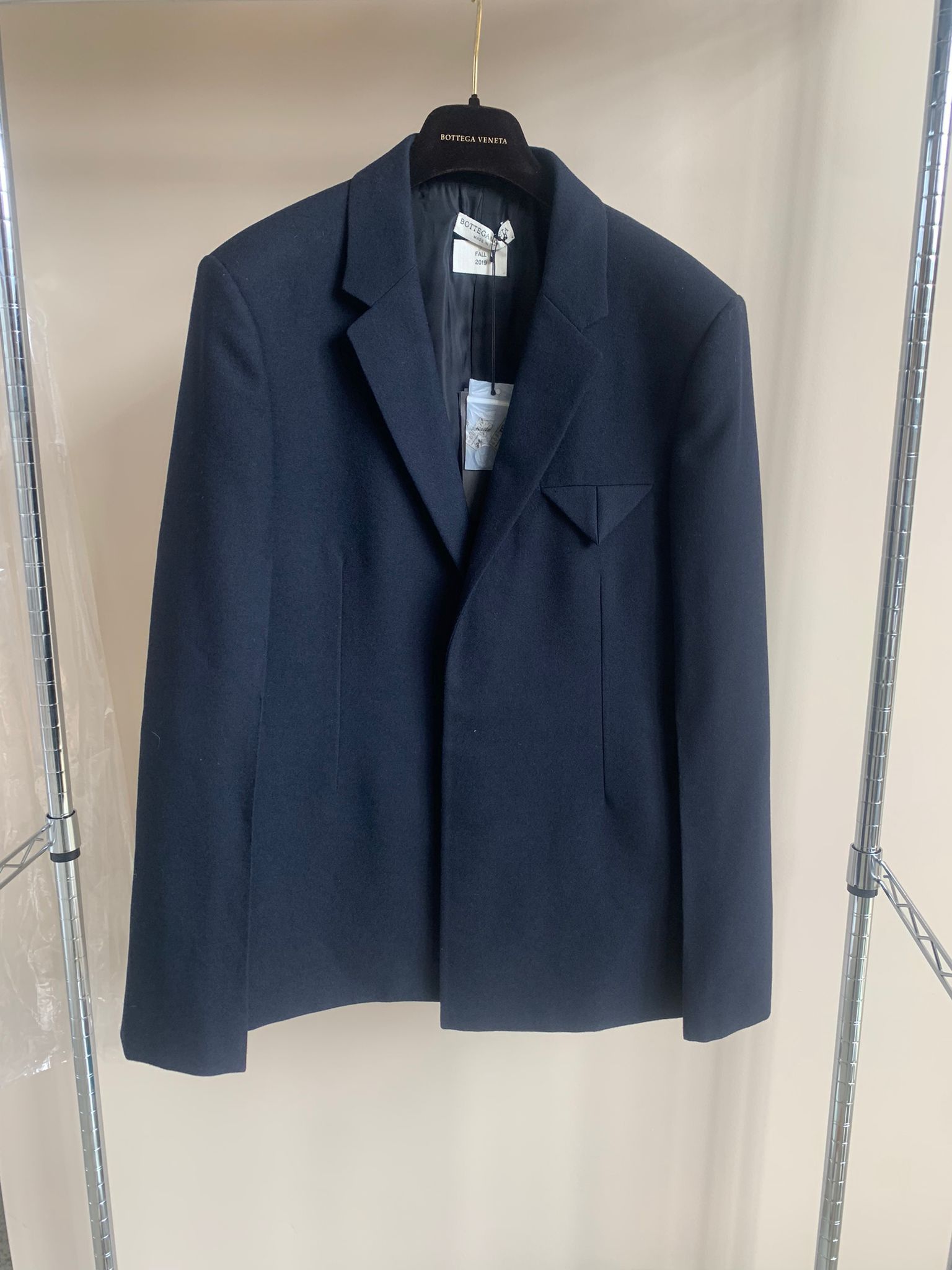 image of Bottega Veneta Light Felt Wool Blazer Jacket in Dark Navy, Men's (Size XL)