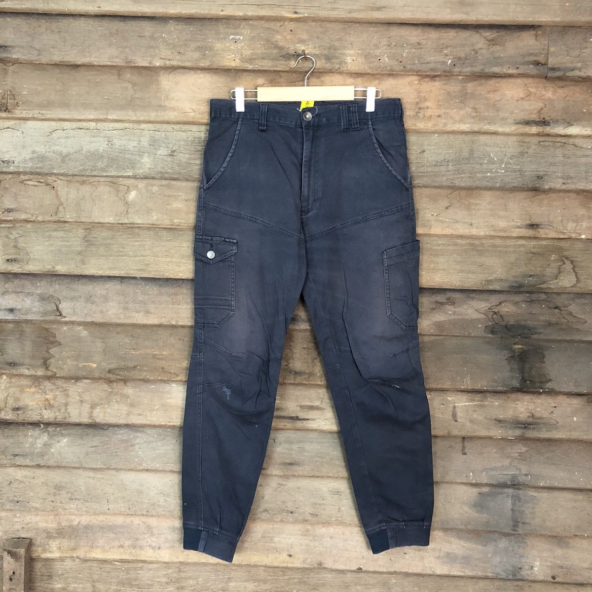 Japanese Brand Jogger Stretch Dark Blue faded utility Cargo Pants #4395 Size US 31 - 1 Thumbnail