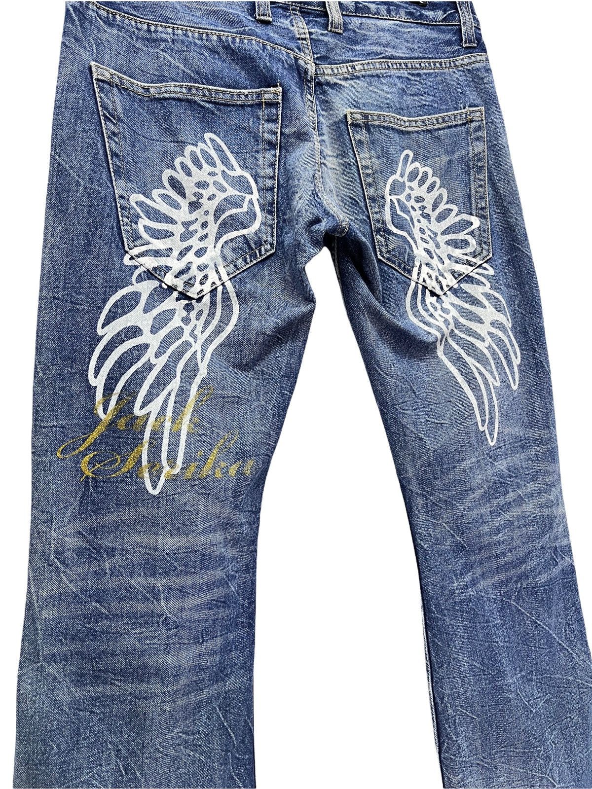 Vintage 🔥CRAFTED With Expert Artist Work Winged Flare Denim Pants Size US 31 - 1 Thumbnail