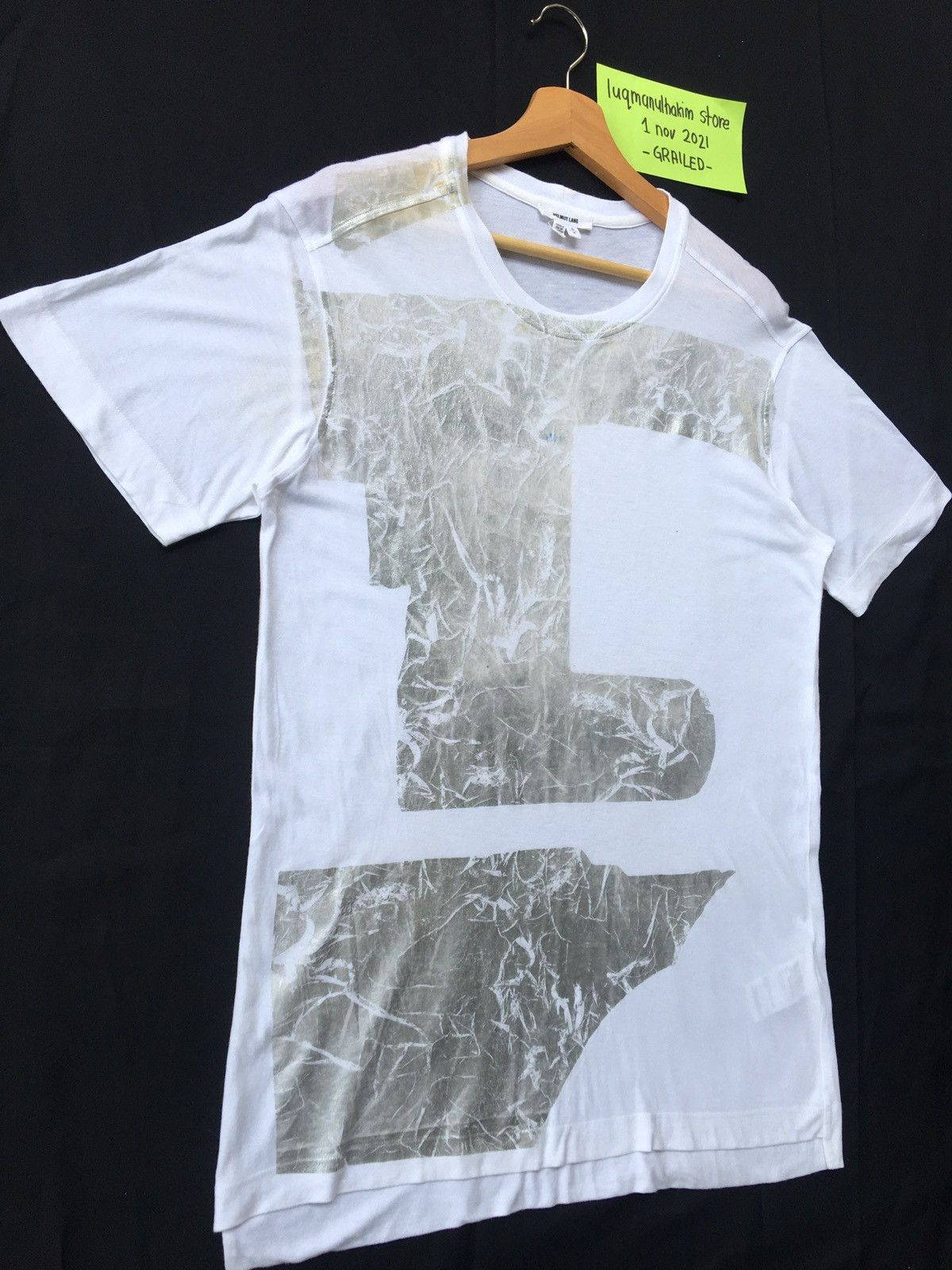 Helmut Lang Rarest Helmut Lang Silver Printed White Tshirt Size US M / EU 48-50 / 2 - 2 Thumbnail