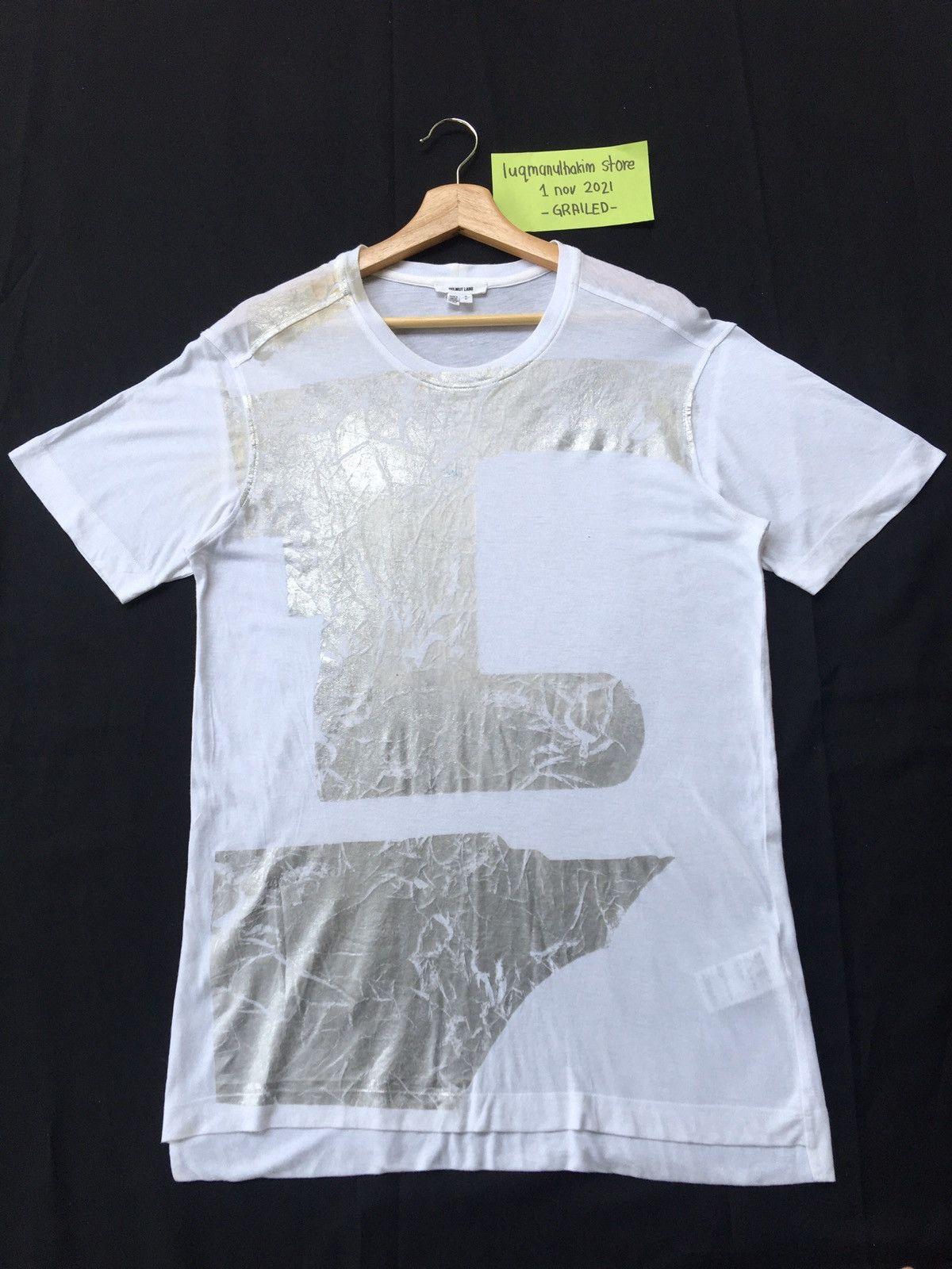 Helmut Lang Rarest Helmut Lang Silver Printed White Tshirt Size US M / EU 48-50 / 2 - 1 Thumbnail