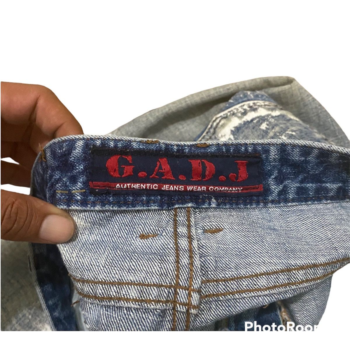 Japanese Brand Vintage 33x30 GADJ Splatter Paint Spell Out Denim Jeans Size US 33 - 11 Thumbnail