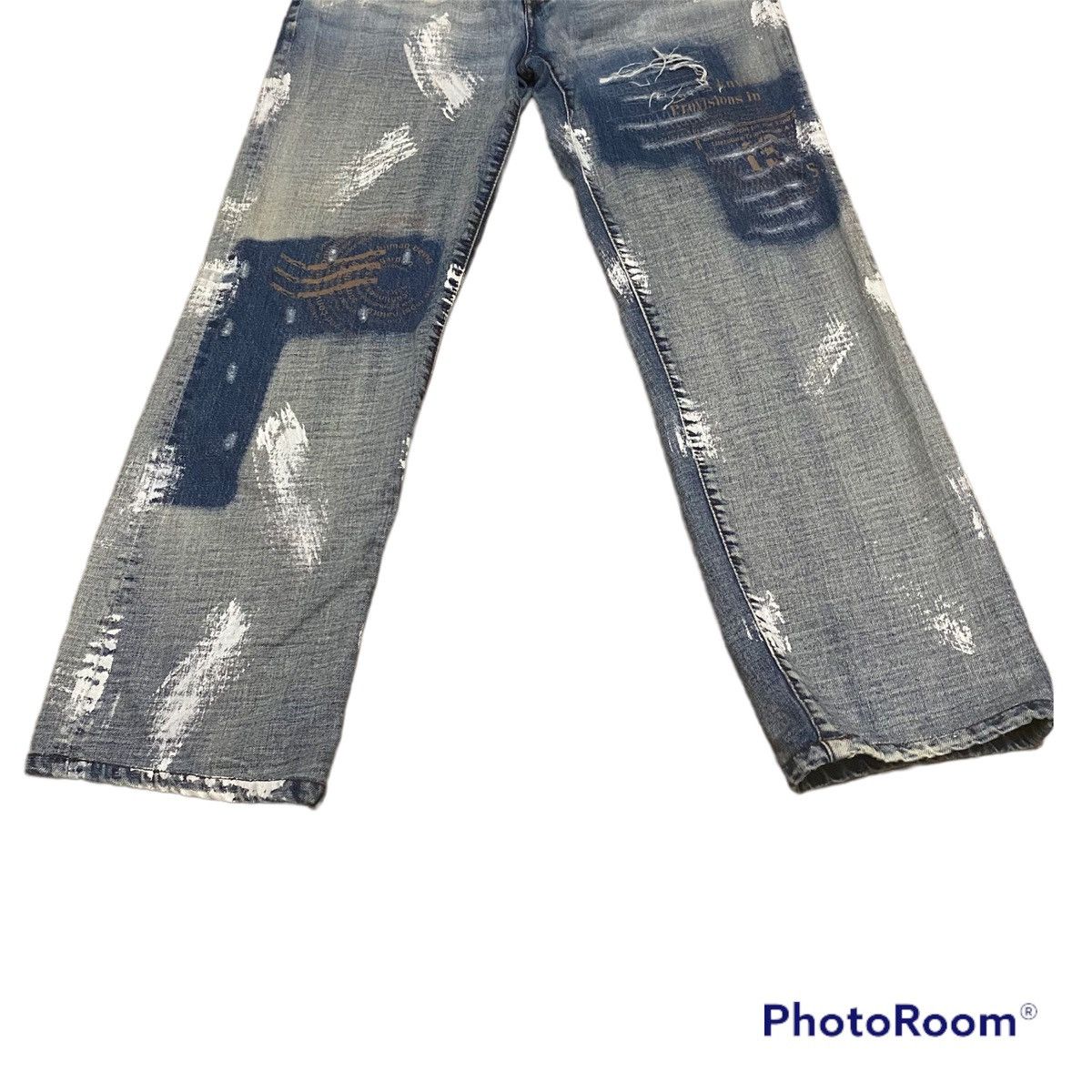 Japanese Brand Vintage 33x30 GADJ Splatter Paint Spell Out Denim Jeans Size US 33 - 6 Thumbnail