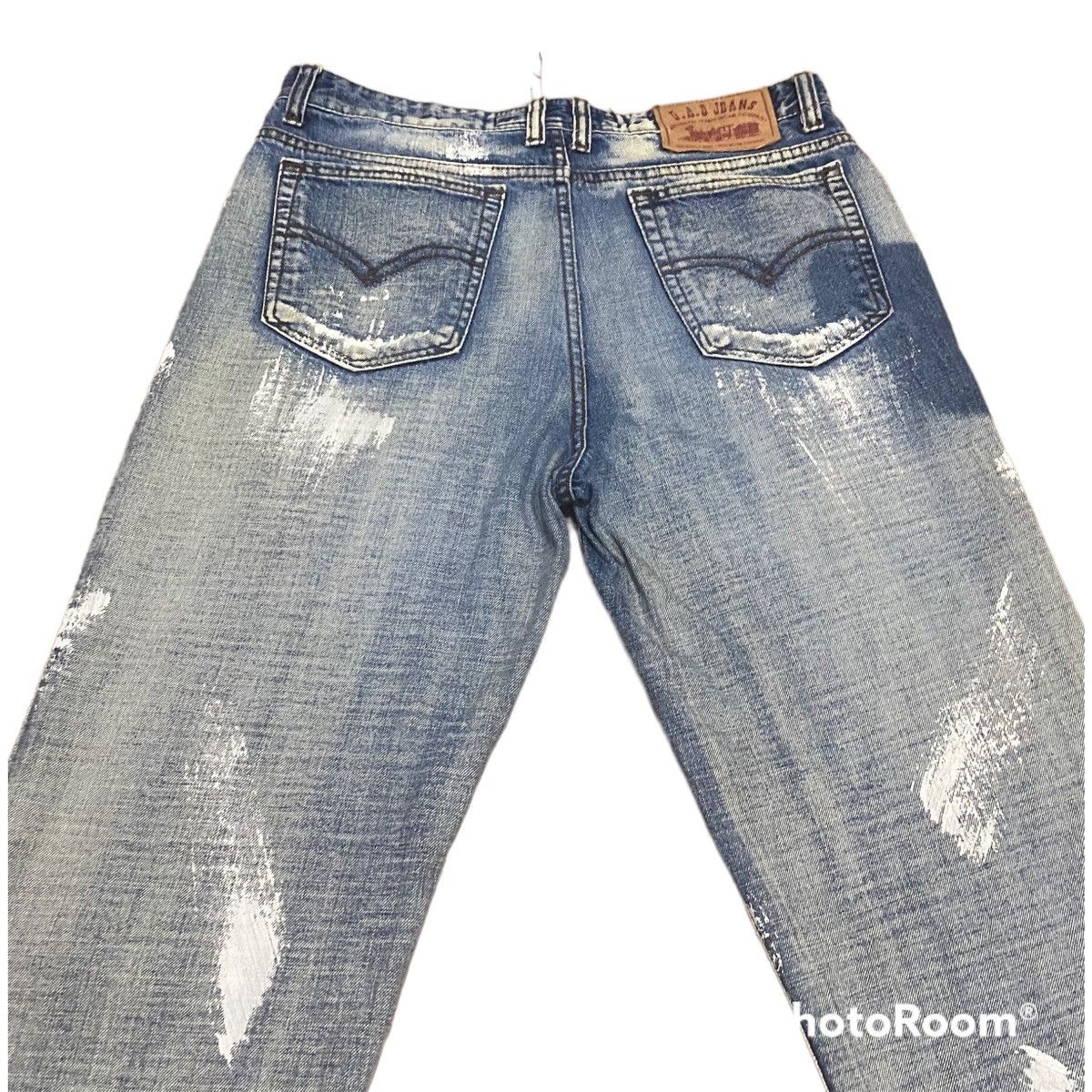 Japanese Brand Vintage 33x30 GADJ Splatter Paint Spell Out Denim Jeans Size US 33 - 4 Thumbnail