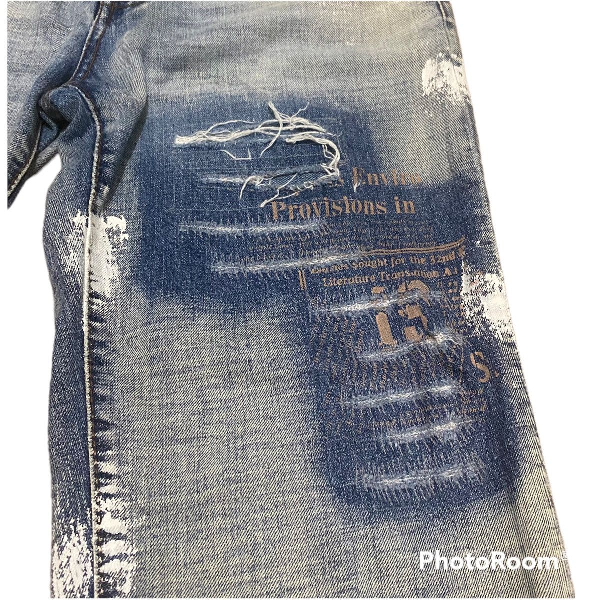 Japanese Brand Vintage 33x30 GADJ Splatter Paint Spell Out Denim Jeans Size US 33 - 7 Thumbnail