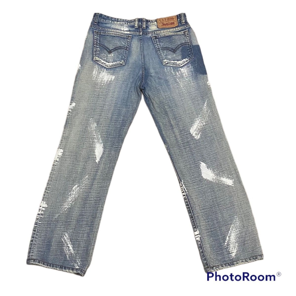 Japanese Brand Vintage 33x30 GADJ Splatter Paint Spell Out Denim Jeans Size US 33 - 3 Thumbnail