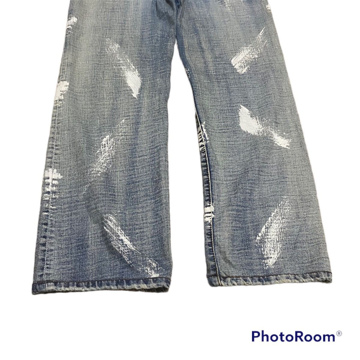 Japanese Brand Vintage 33x30 GADJ Splatter Paint Spell Out Denim Jeans Size US 33 - 9 Thumbnail