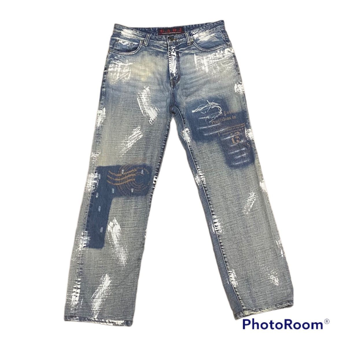 Japanese Brand Vintage 33x30 GADJ Splatter Paint Spell Out Denim Jeans Size US 33 - 1 Thumbnail