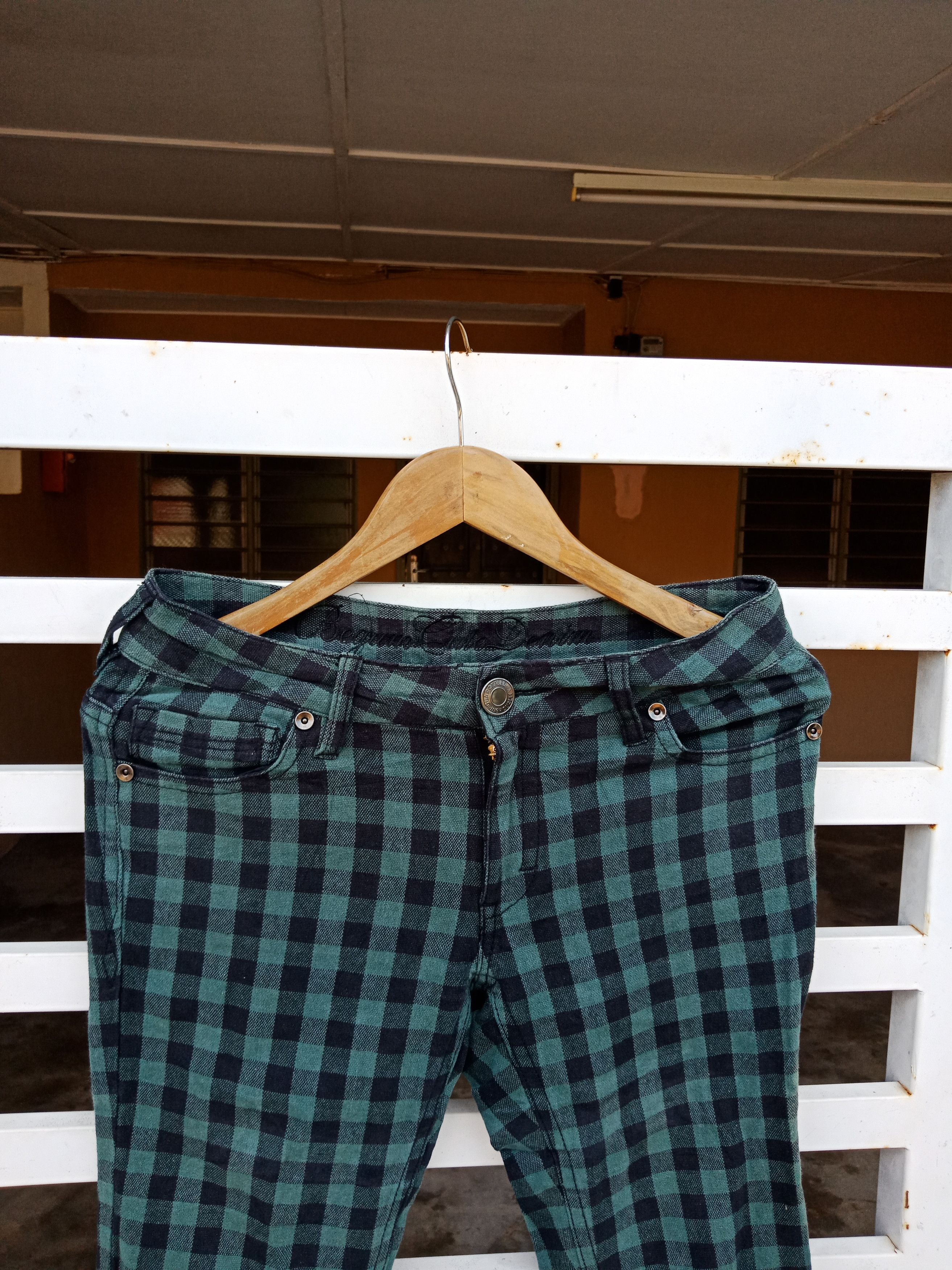 Japanese Brand × KMRii Began Cute Denim Tartan Checker Bondage Pants Size US 31 - 5 Thumbnail