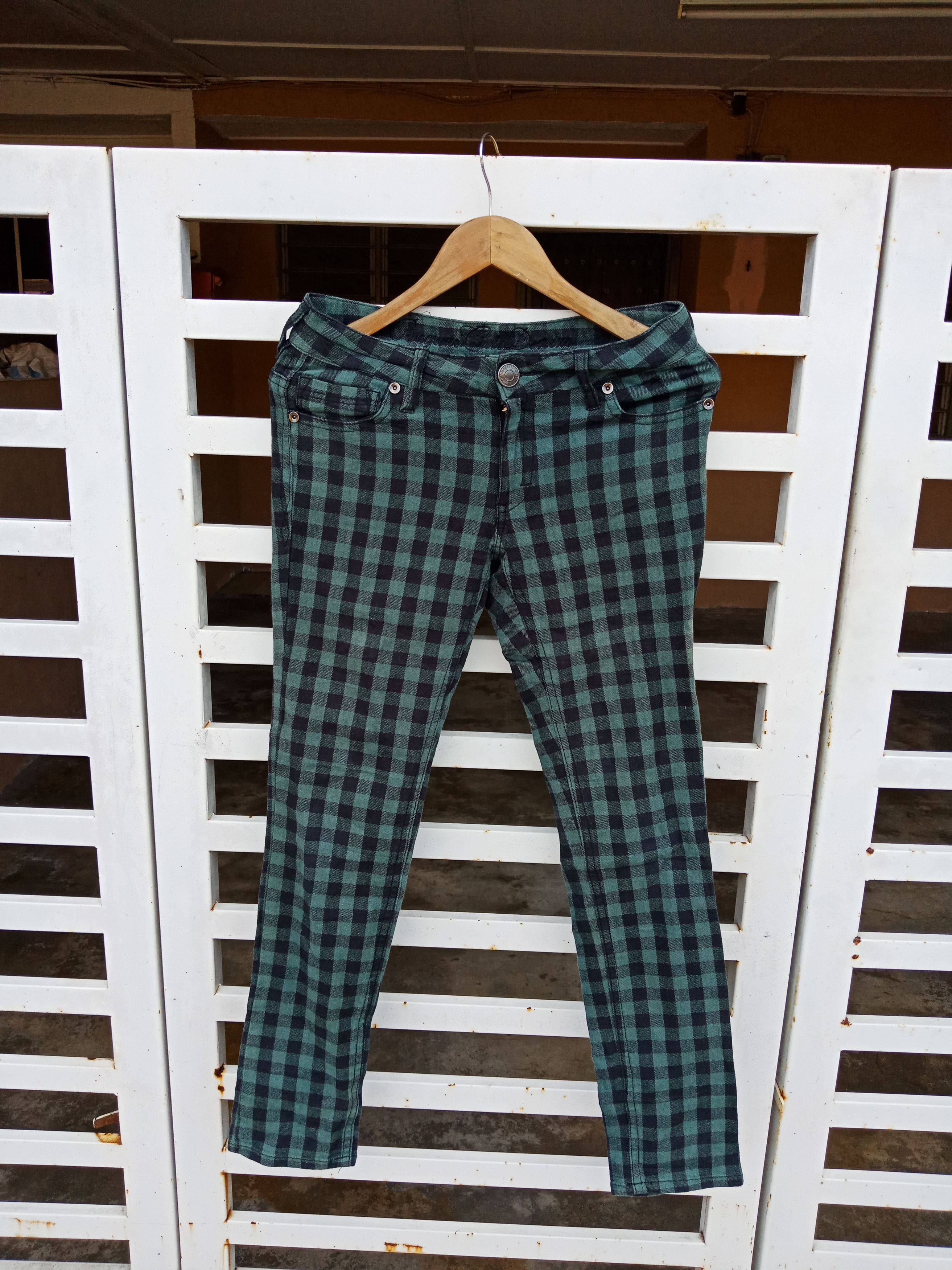 Japanese Brand × KMRii Began Cute Denim Tartan Checker Bondage Pants Size US 31 - 1 Thumbnail