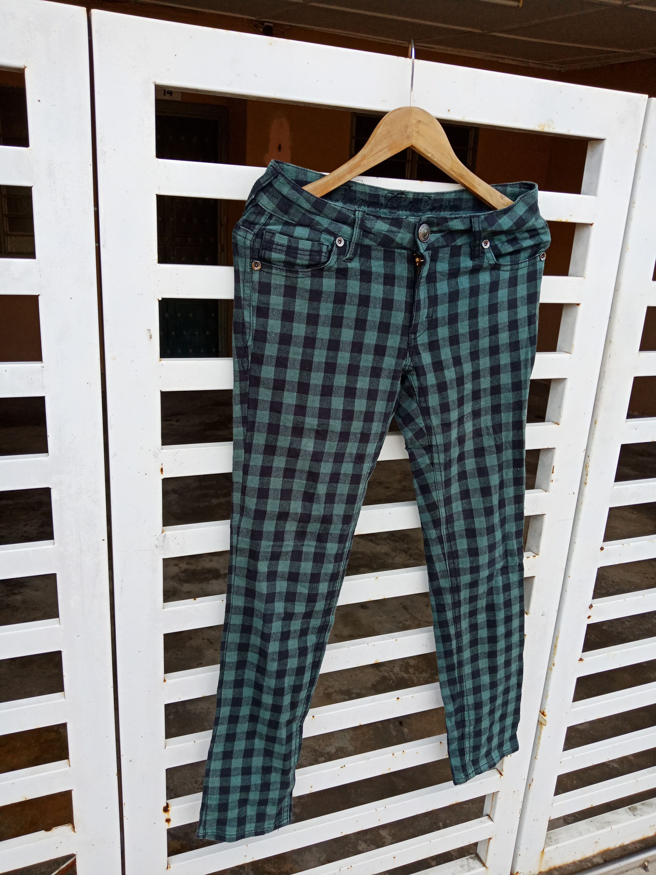 Japanese Brand × KMRii Began Cute Denim Tartan Checker Bondage Pants Size US 31 - 3 Thumbnail