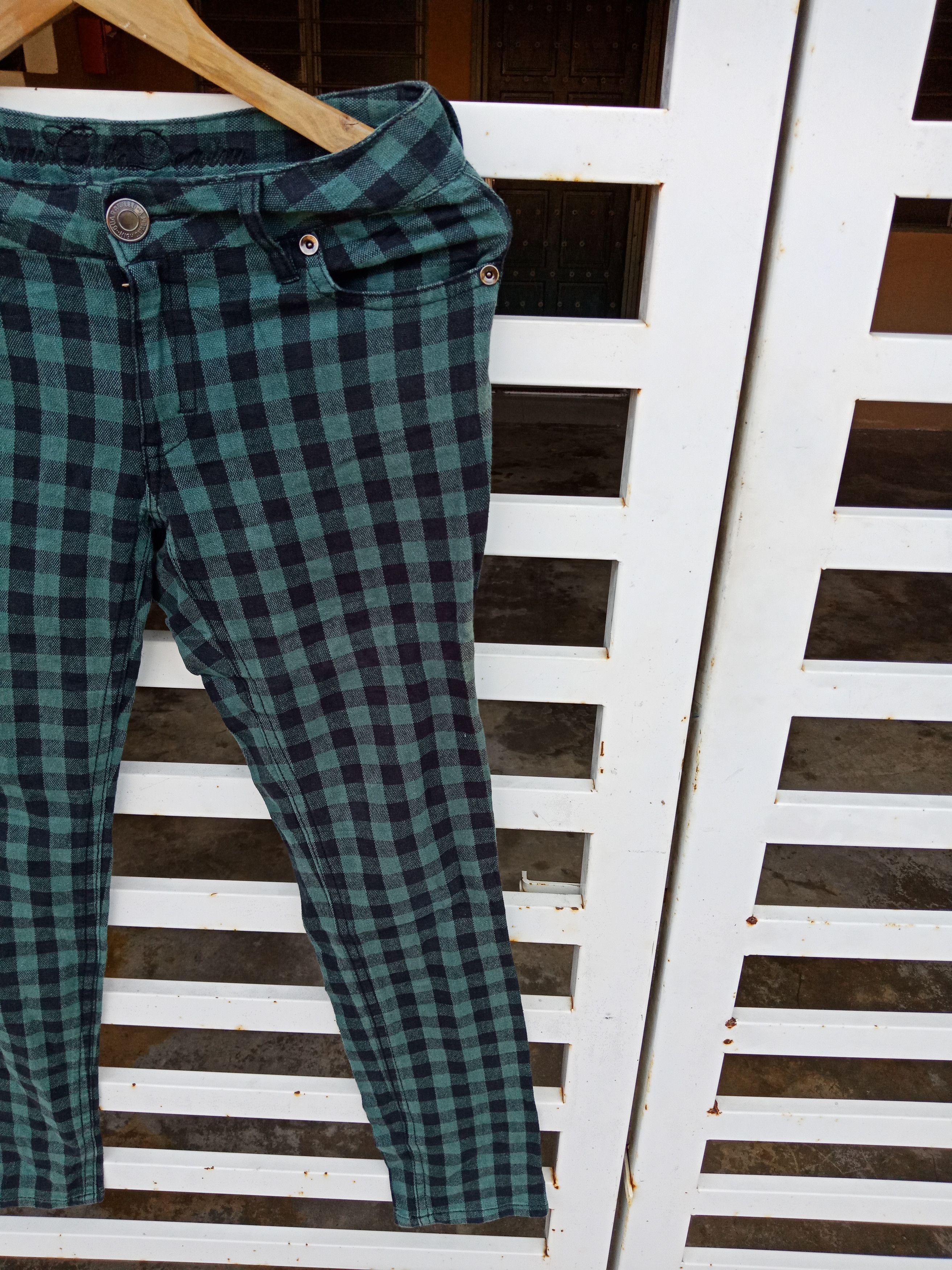 Japanese Brand × KMRii Began Cute Denim Tartan Checker Bondage Pants Size US 31 - 7 Thumbnail