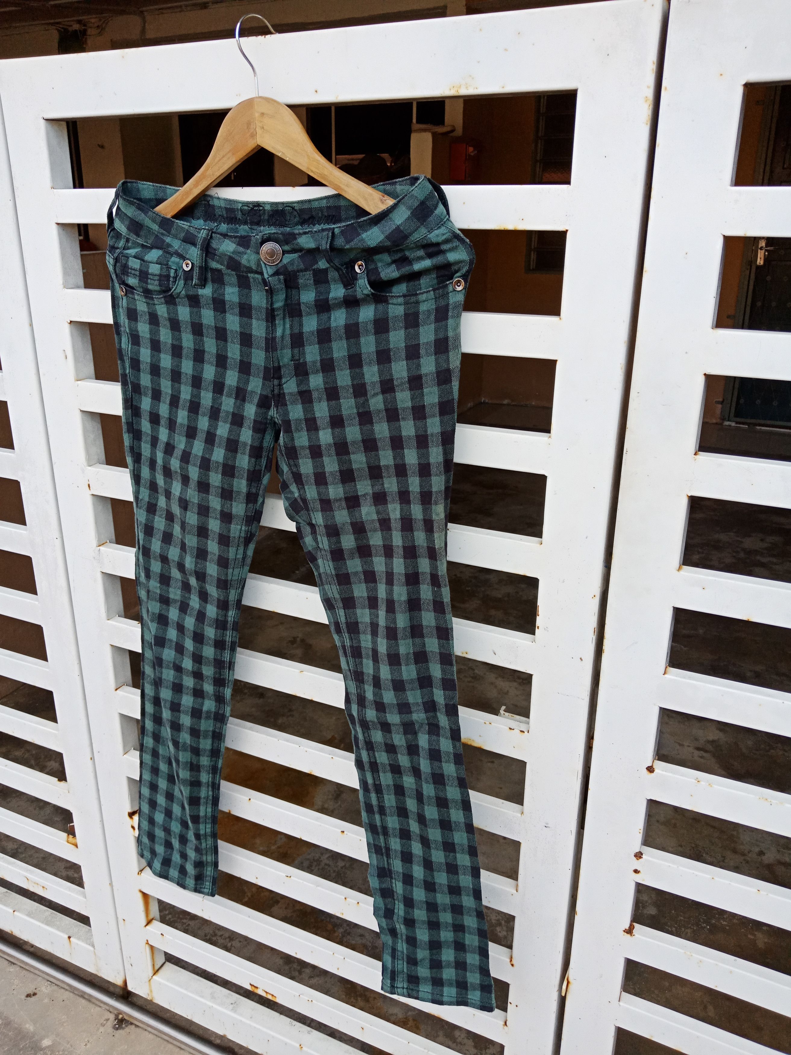 Japanese Brand × KMRii Began Cute Denim Tartan Checker Bondage Pants Size US 31 - 4 Thumbnail