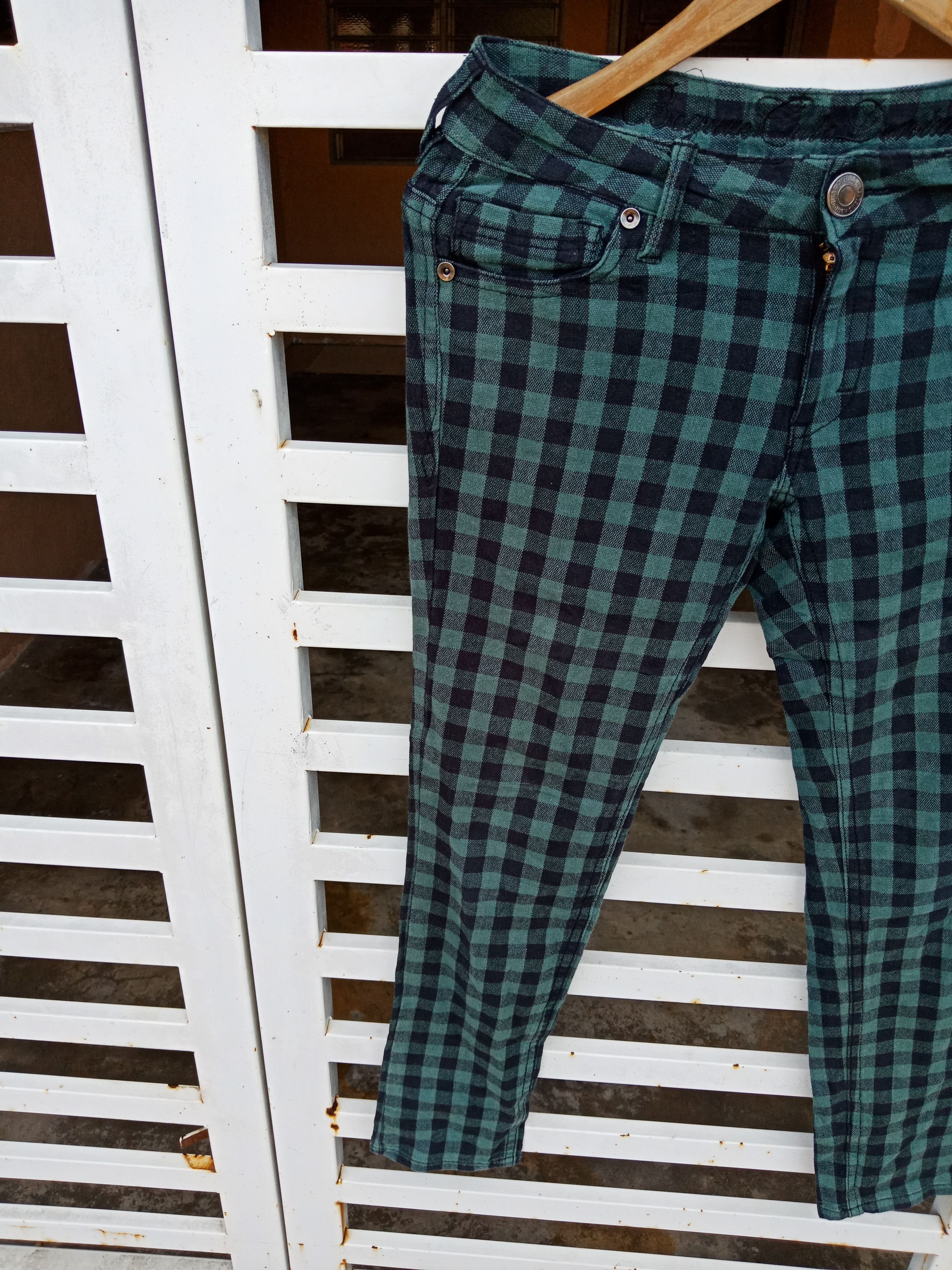 Japanese Brand × KMRii Began Cute Denim Tartan Checker Bondage Pants Size US 31 - 6 Thumbnail