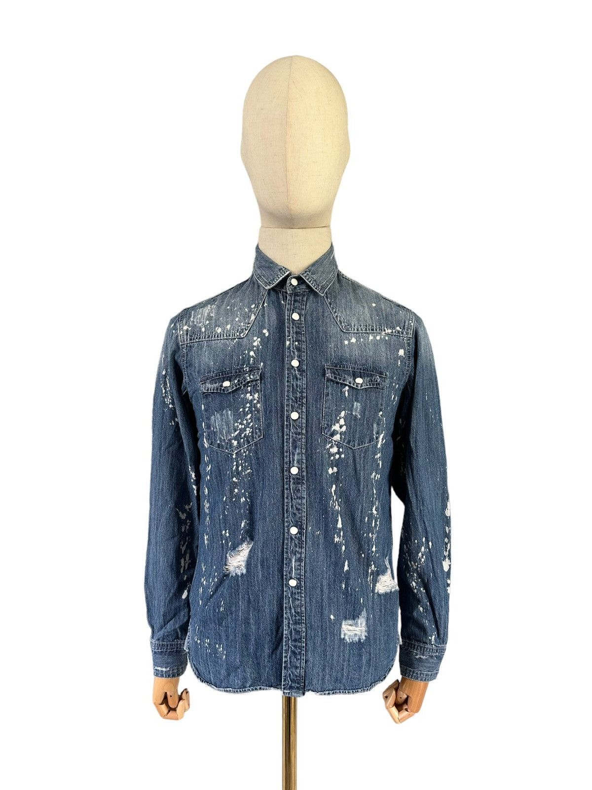BERNINGS SHO Rare Bernings Sho trashed bleach denim snap button shirt Size US M / EU 48-50 / 2 - 2 Thumbnail