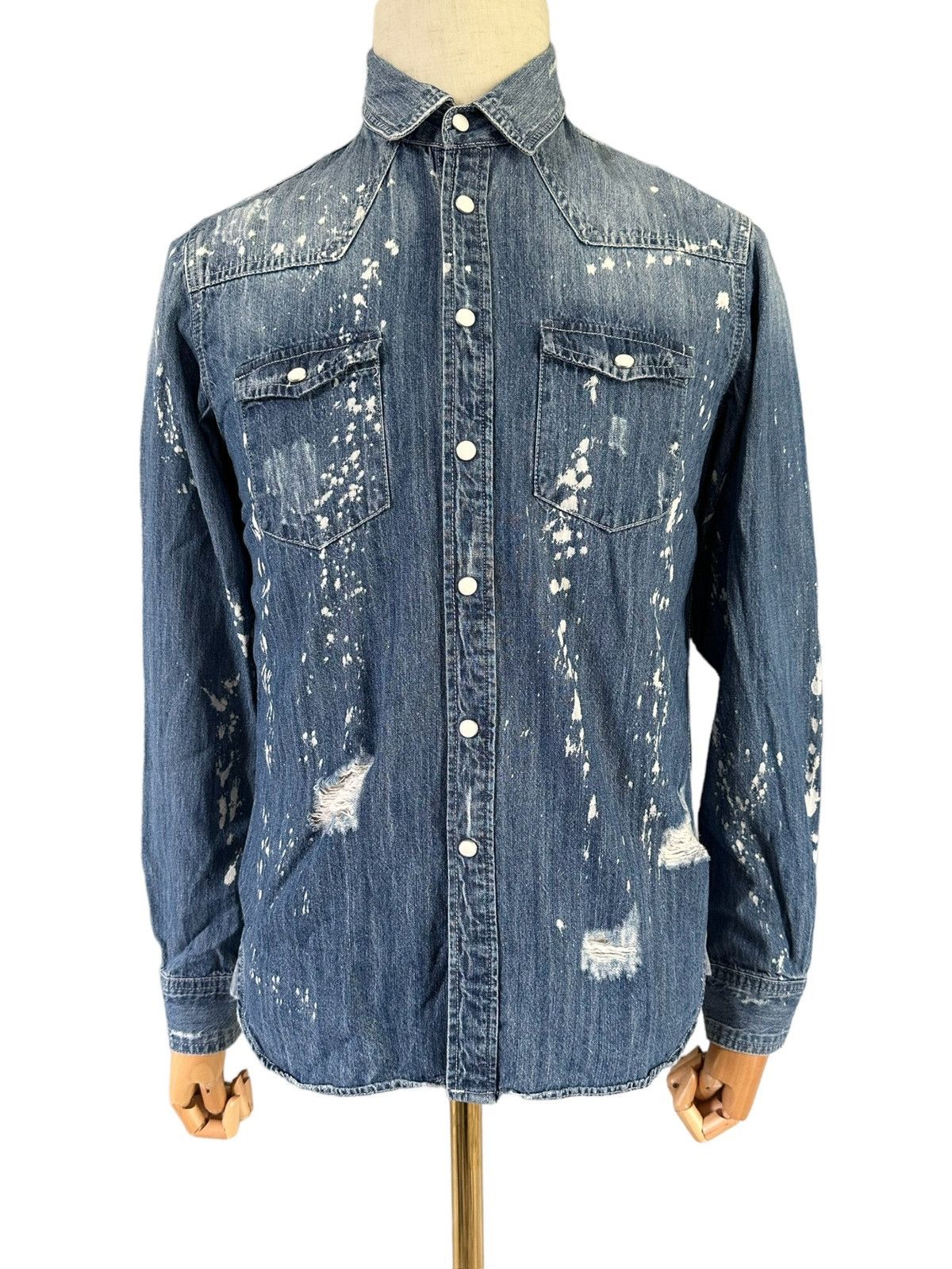 Rare Bernings Sho trashed bleach denim snap button shirt