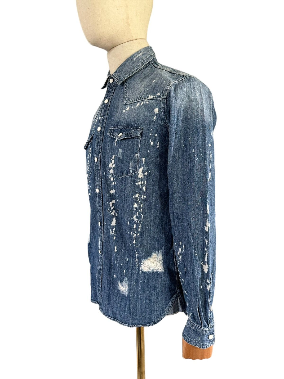 BERNINGS SHO Rare Bernings Sho trashed bleach denim snap button shirt Size US M / EU 48-50 / 2 - 3 Thumbnail