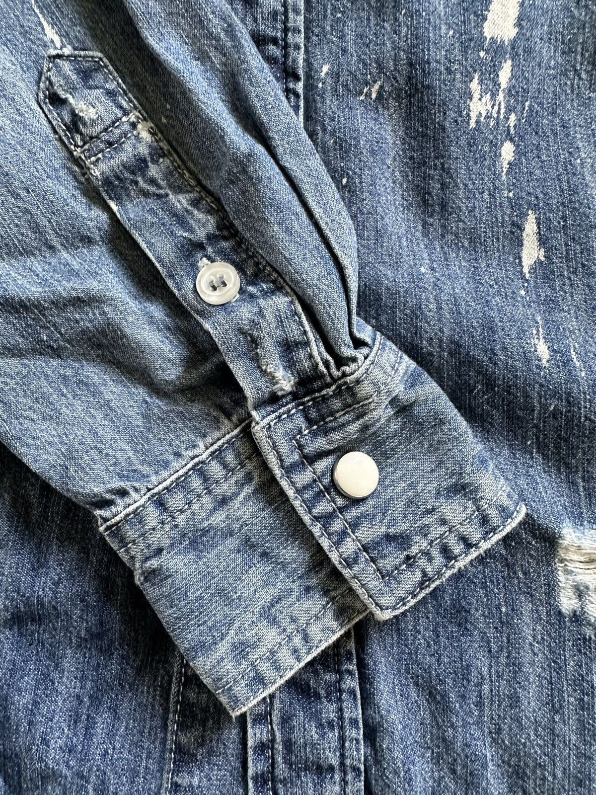 BERNINGS SHO Rare Bernings Sho trashed bleach denim snap button shirt Size US M / EU 48-50 / 2 - 16 Thumbnail